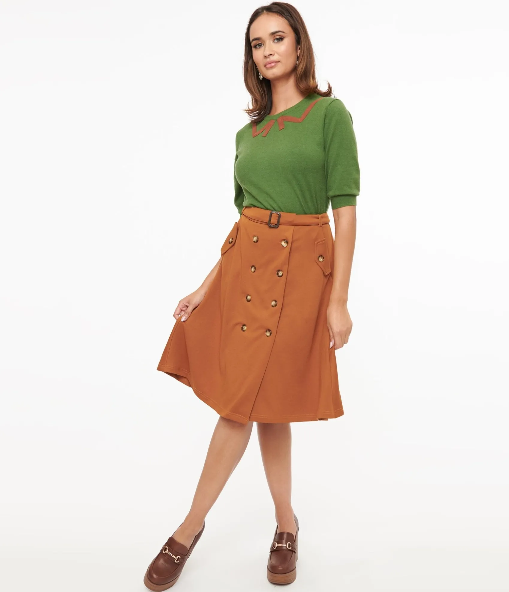 Unique Vintage Amber Belted Midi Skirt Sale