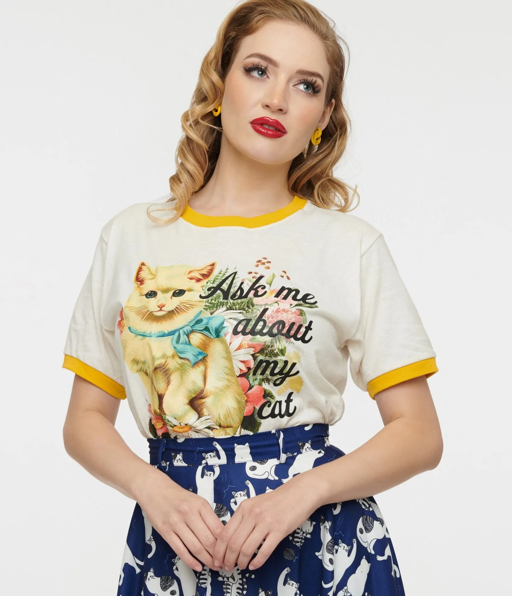 Unique Vintage Ask Me About My Cat Unisex Ringer Tee Cheap
