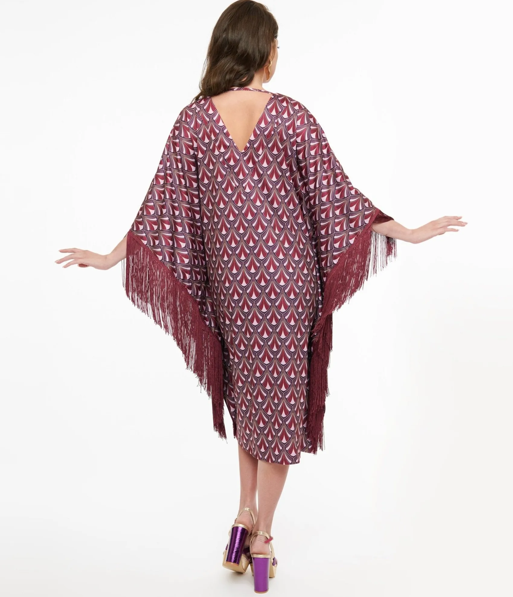 Unique Vintage Audrey K Purple Art Deco Fringe Love Is A Drug Caftan Cheap