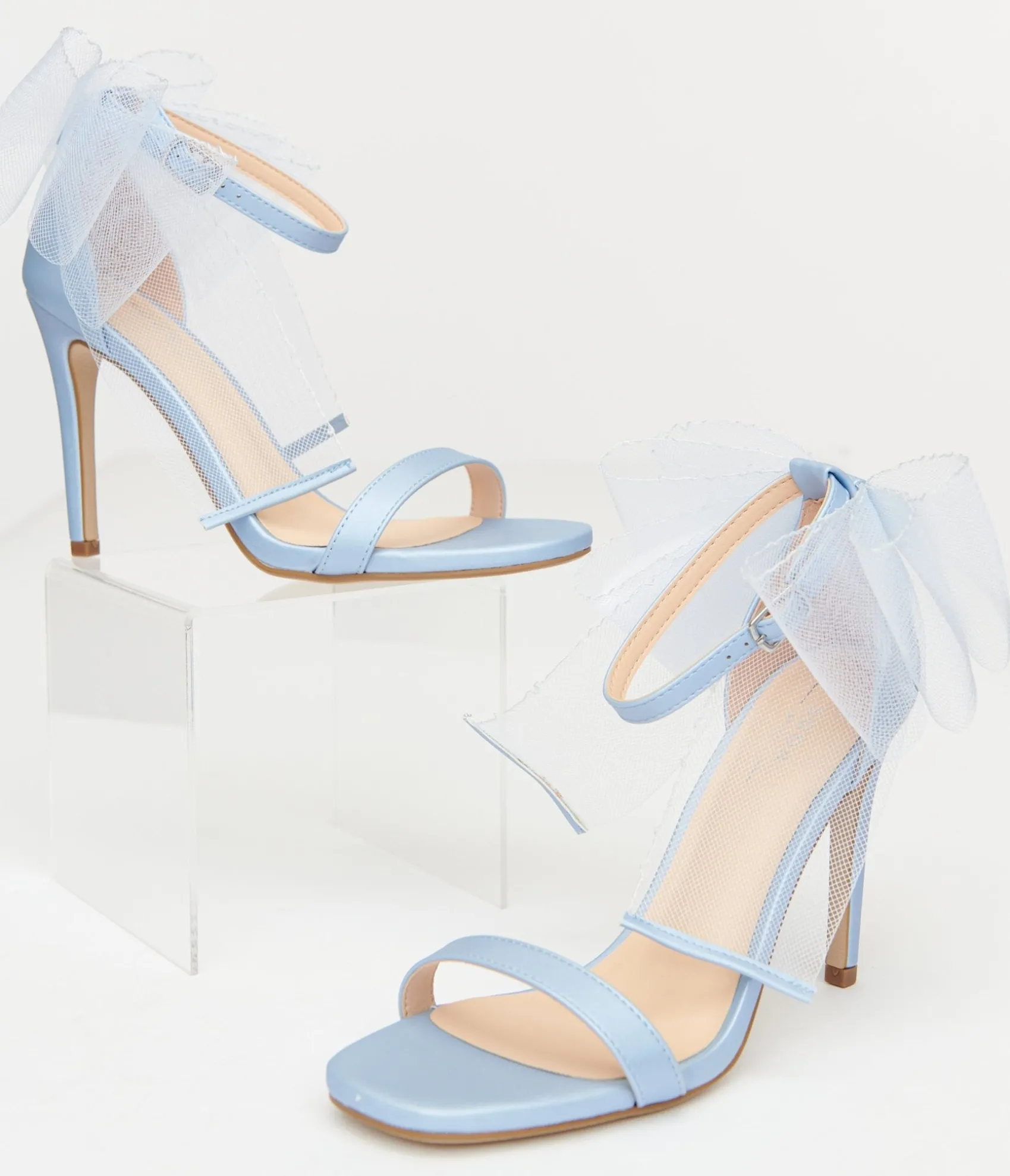 Unique Vintage Baby Blue Tulle Bow Stiletto Heels Flash Sale