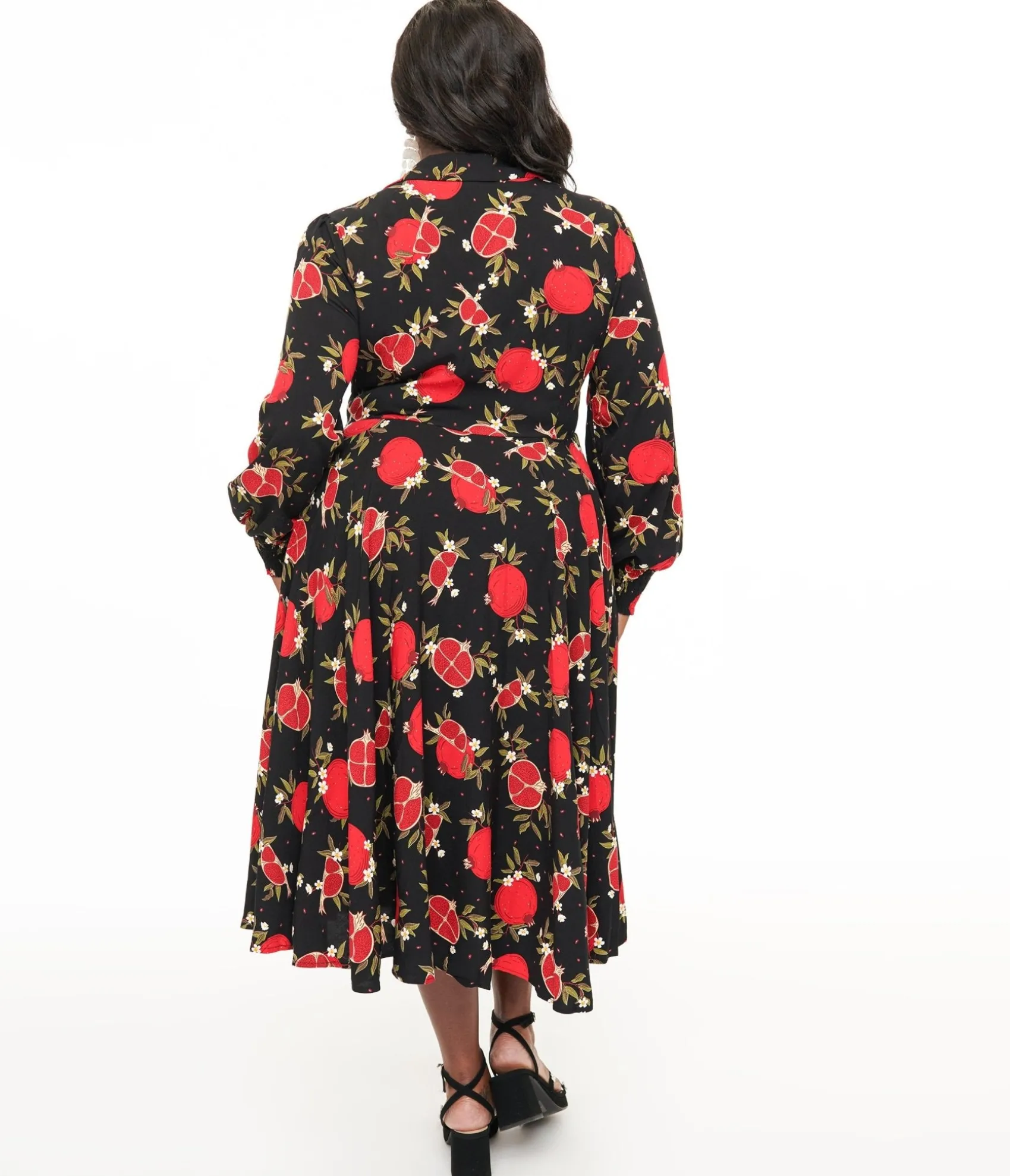 Unique Vintage Banned Plus Size 1940s Black & Red Pomegranate Midi Dress Online