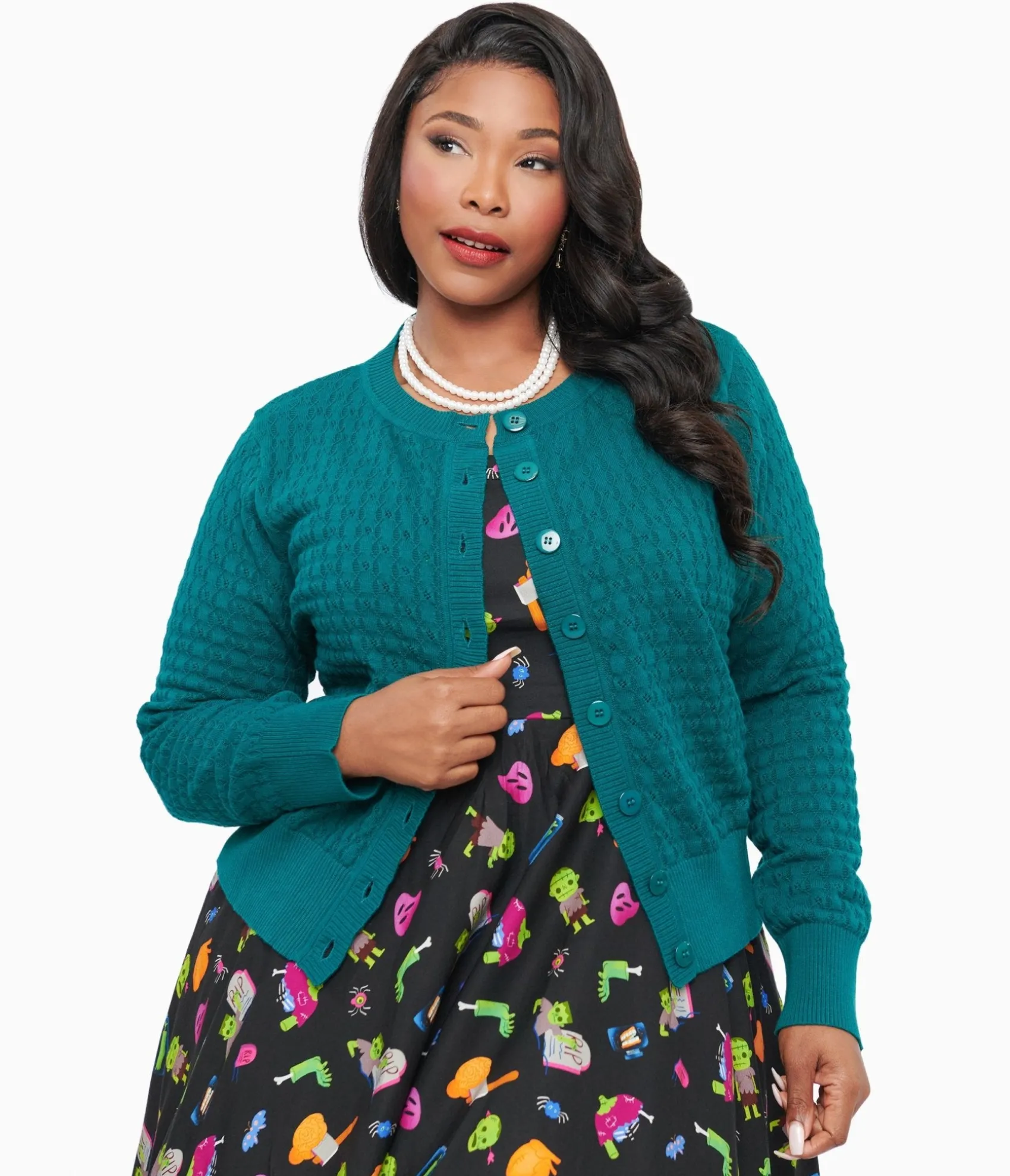 Unique Vintage Banned Plus Size 1950s Green Katie Cardigan Cheap