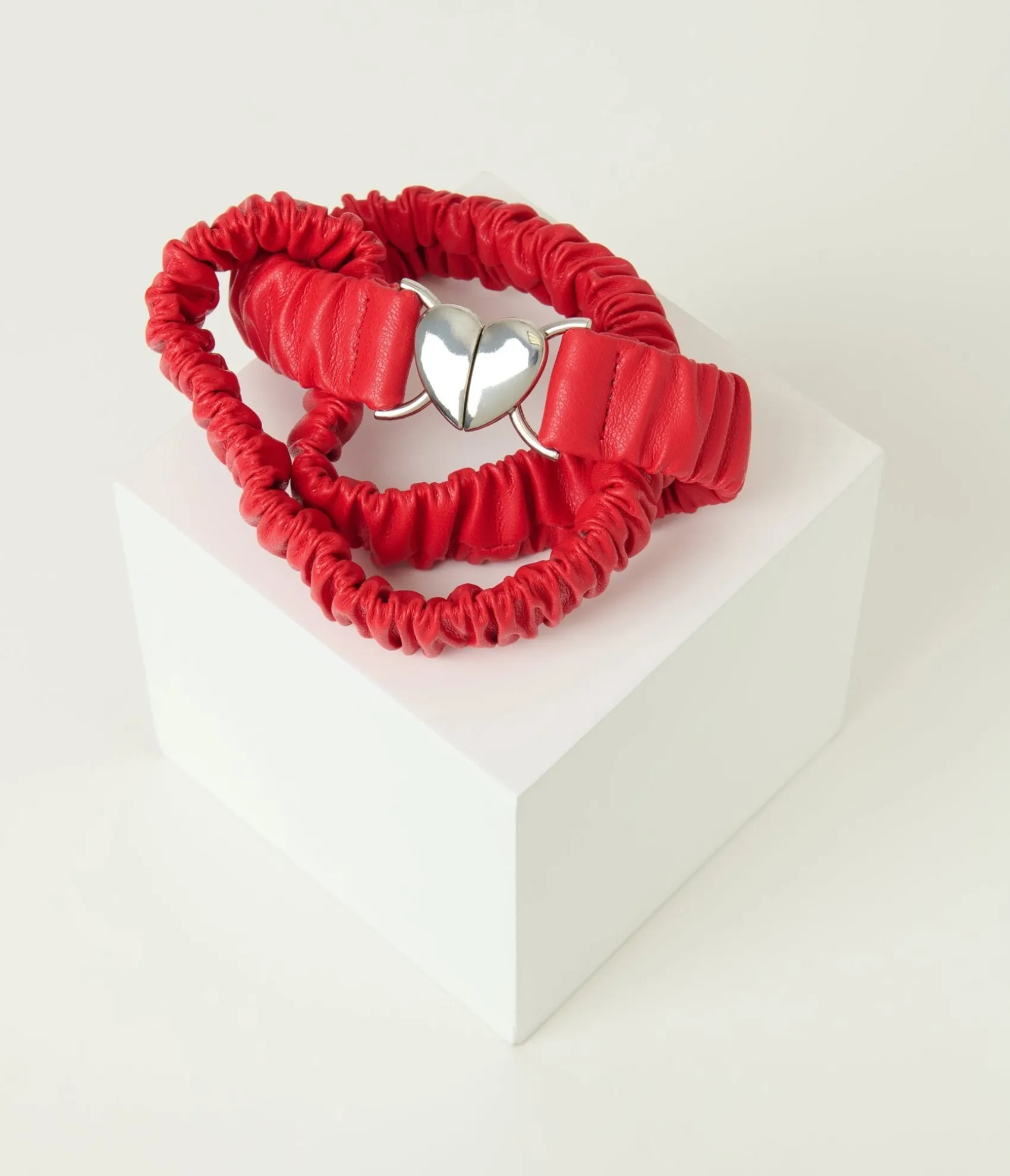 Unique Vintage Banned Red Leatherette Heart Clasp Belt Clearance