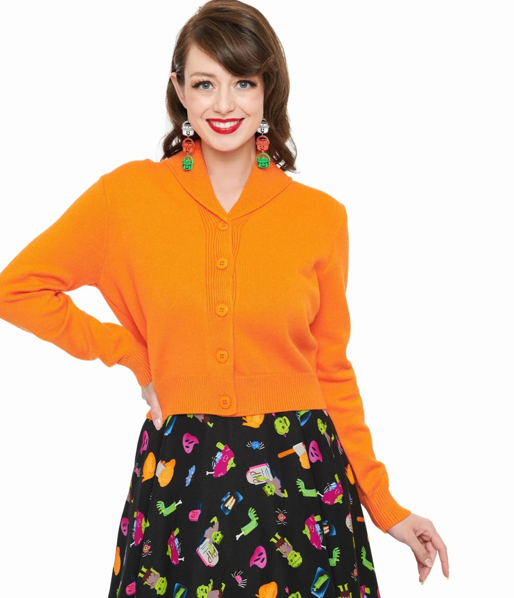 Unique Vintage Banned 1950s Pumpkin Orange Cropped Cardigan Fashion
