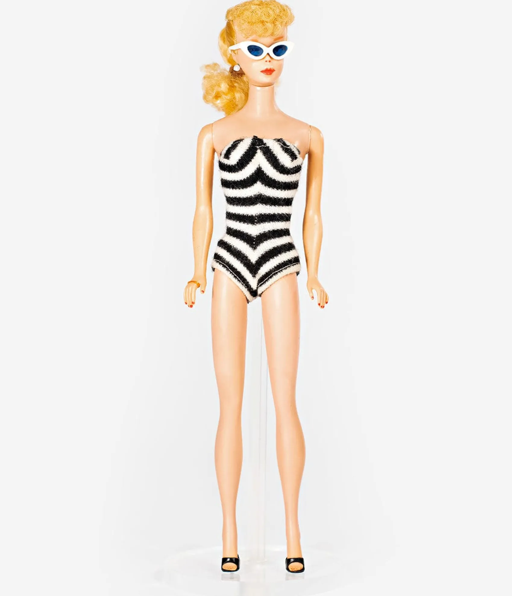 Unique Vintage BarbieÂª x Black & White Chevron Stripe One Piece Bathing Suit Fashion