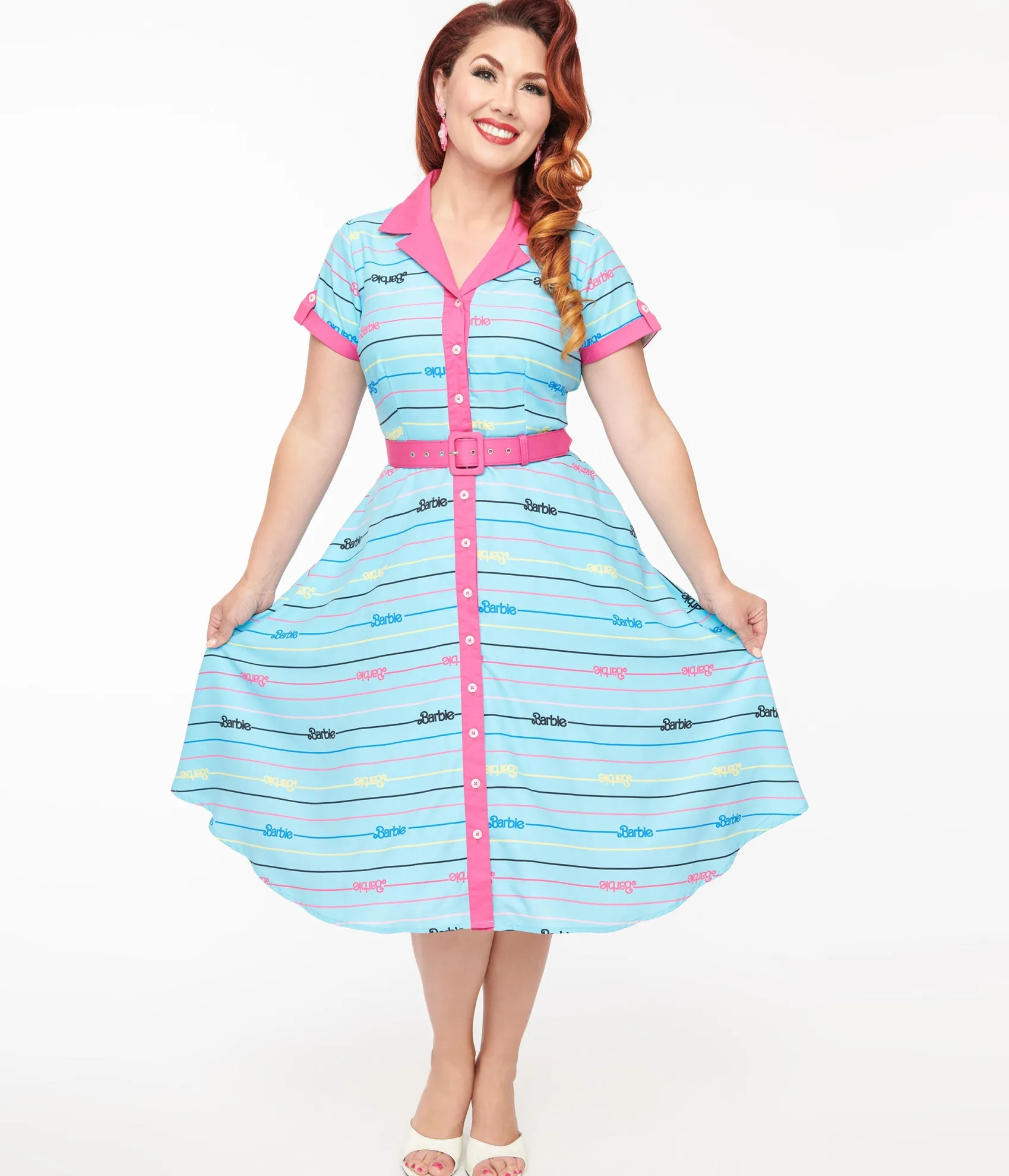 Unique Vintage Barbie x Blue Barbie Print Shirt Dress Clearance