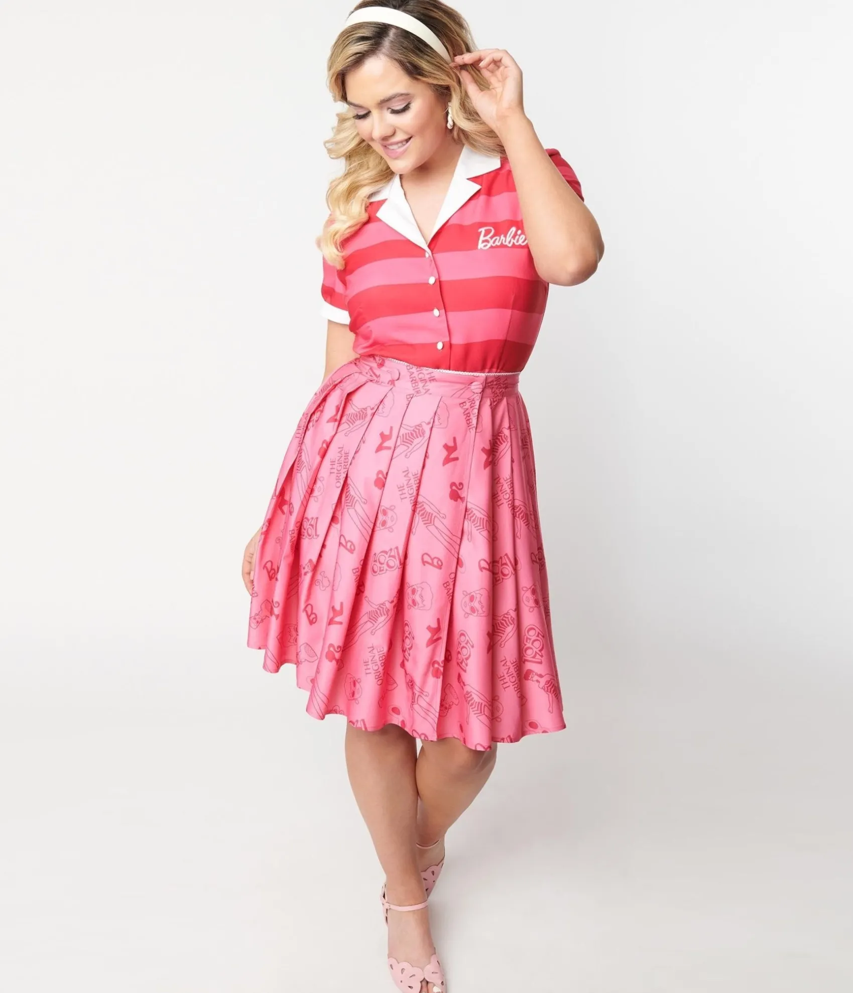 Unique Vintage Barbie‰ã¢ x Pink Barbie‰ã¢ Icon Collins Wrap Swing Skirt Cheap