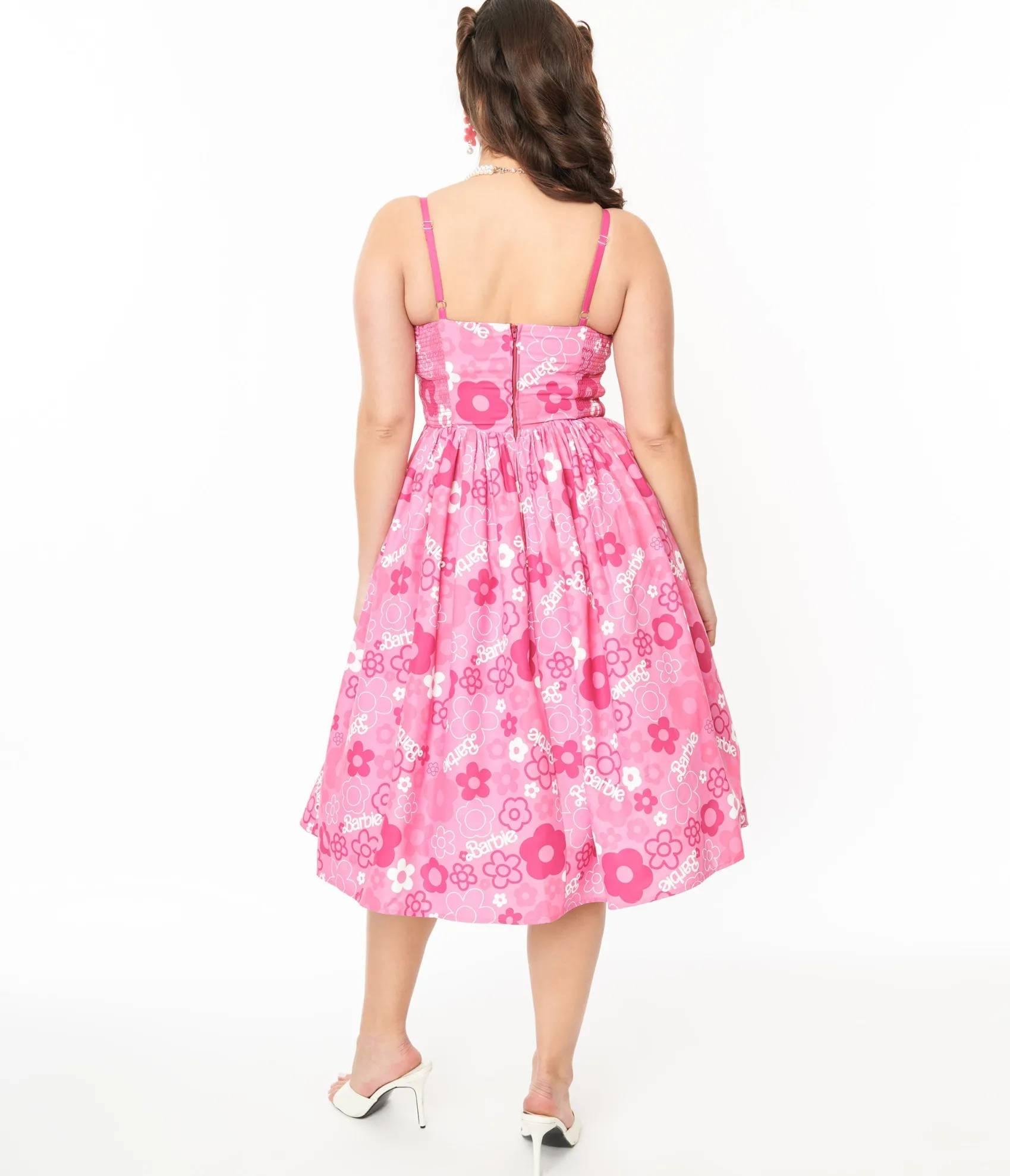 Unique Vintage Barbie x Pink Barbie Print Swing Dress Online