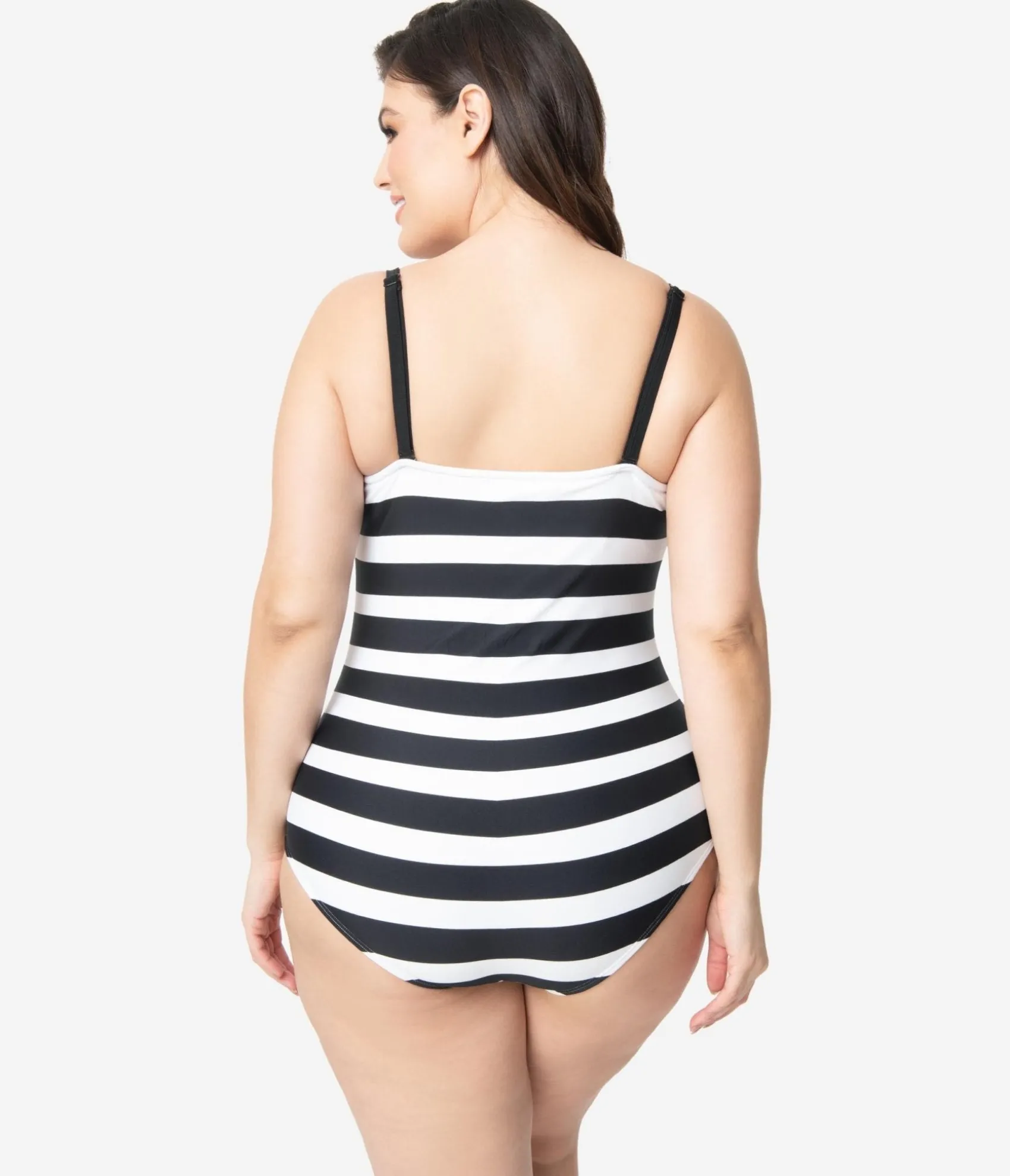 Unique Vintage Barbieª x Plus Size Black & White Chevron Stripe One Piece Bathing Suit Best