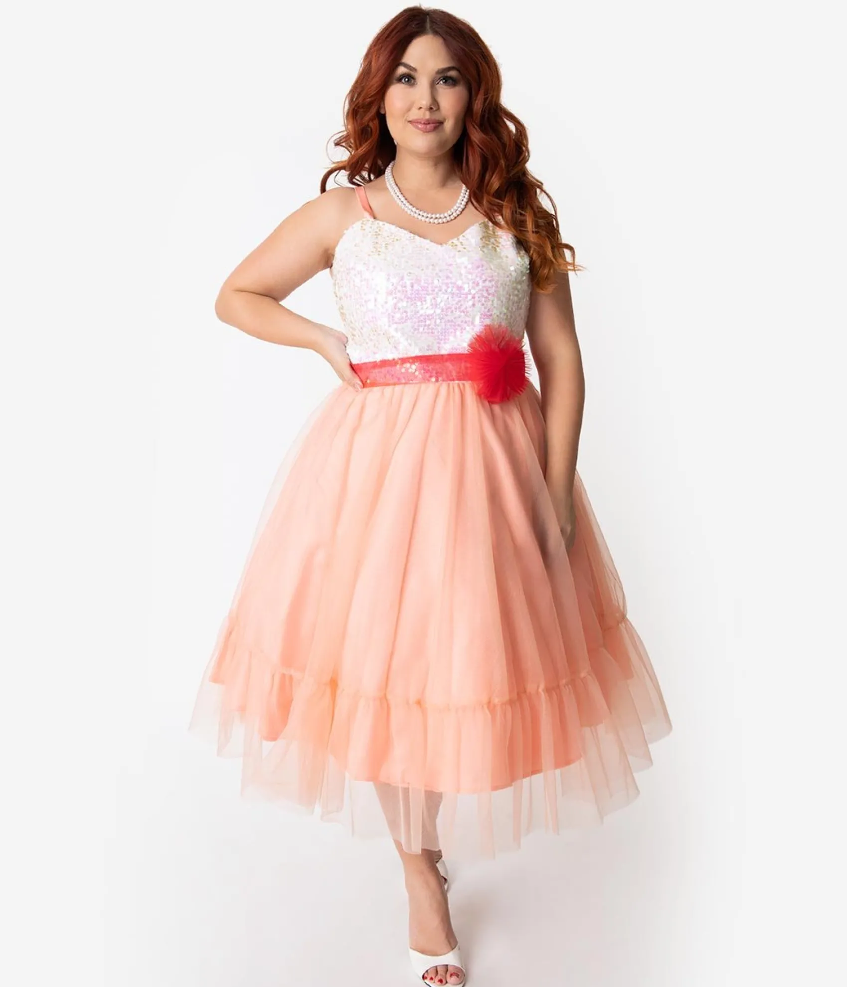 Unique Vintage Barbie™ x Plus Size Peaches N Cream Chiffon Dress Sale