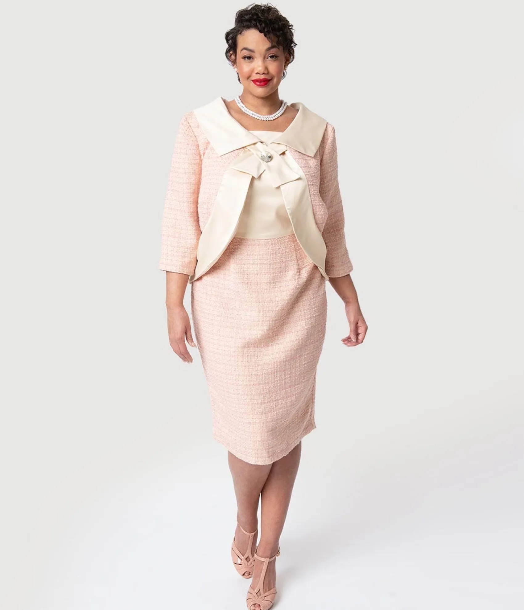 Unique Vintage Barbie x Plus Size Pink Fashion Luncheon Sheath Dress & Jacket Outlet