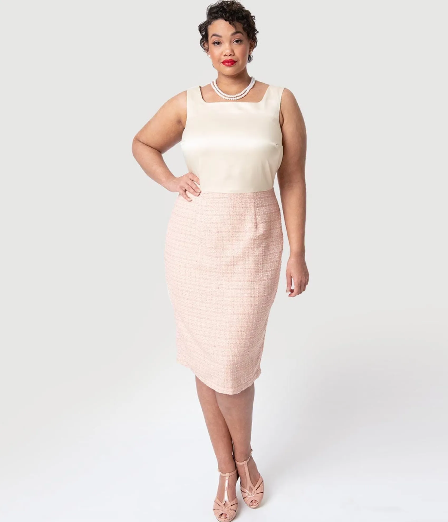 Unique Vintage Barbie x Plus Size Pink Fashion Luncheon Sheath Dress & Jacket Outlet