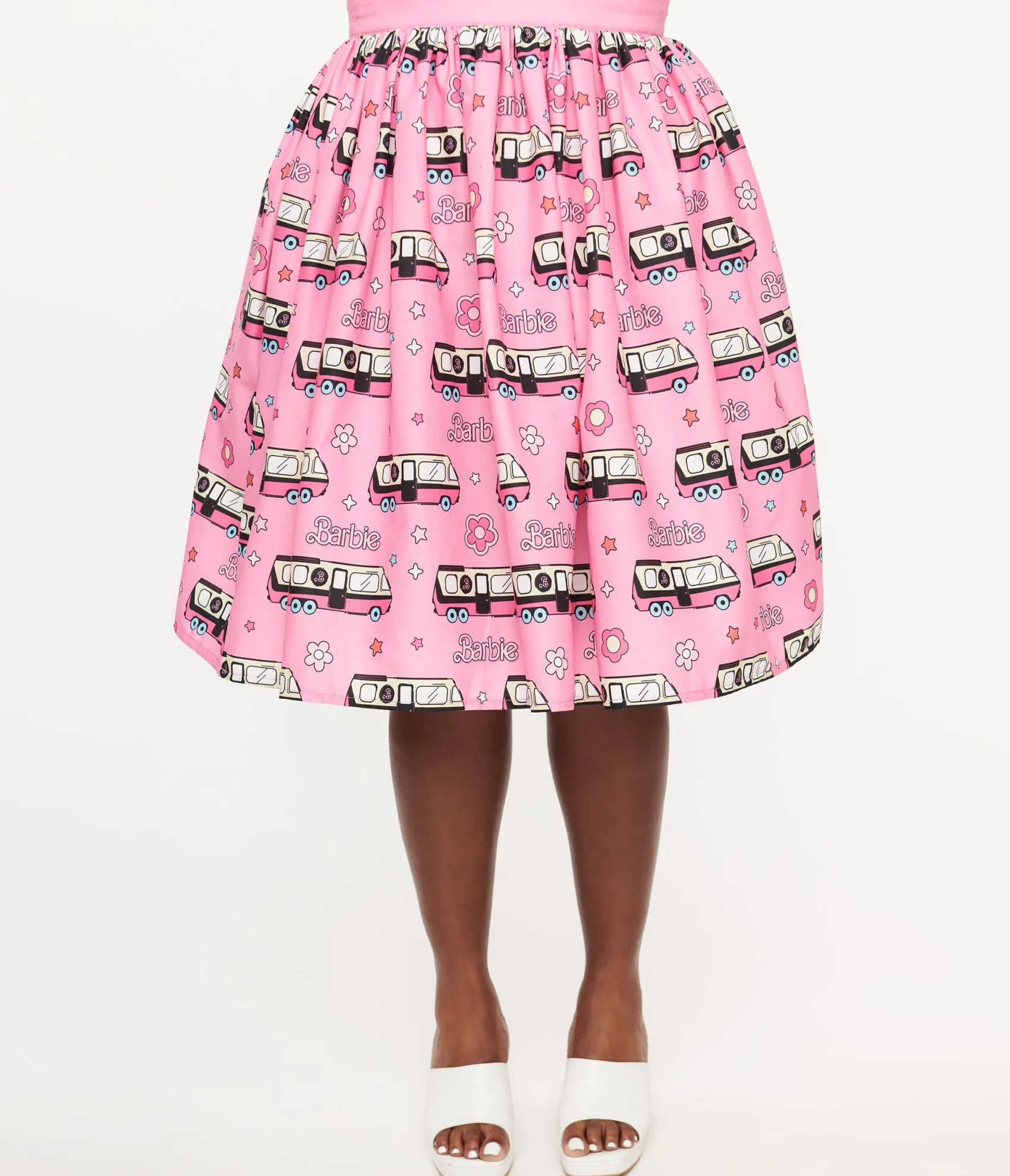 Unique Vintage Barbie x Plus Size 1970s Pink Barbie Bus Gellar Swing Skirt Discount