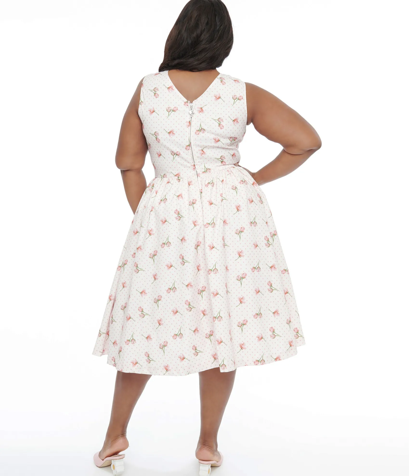 Unique Vintage Barbie x Plus Size 1960s Pink Rosebud Garden Party Swing Dress Flash Sale