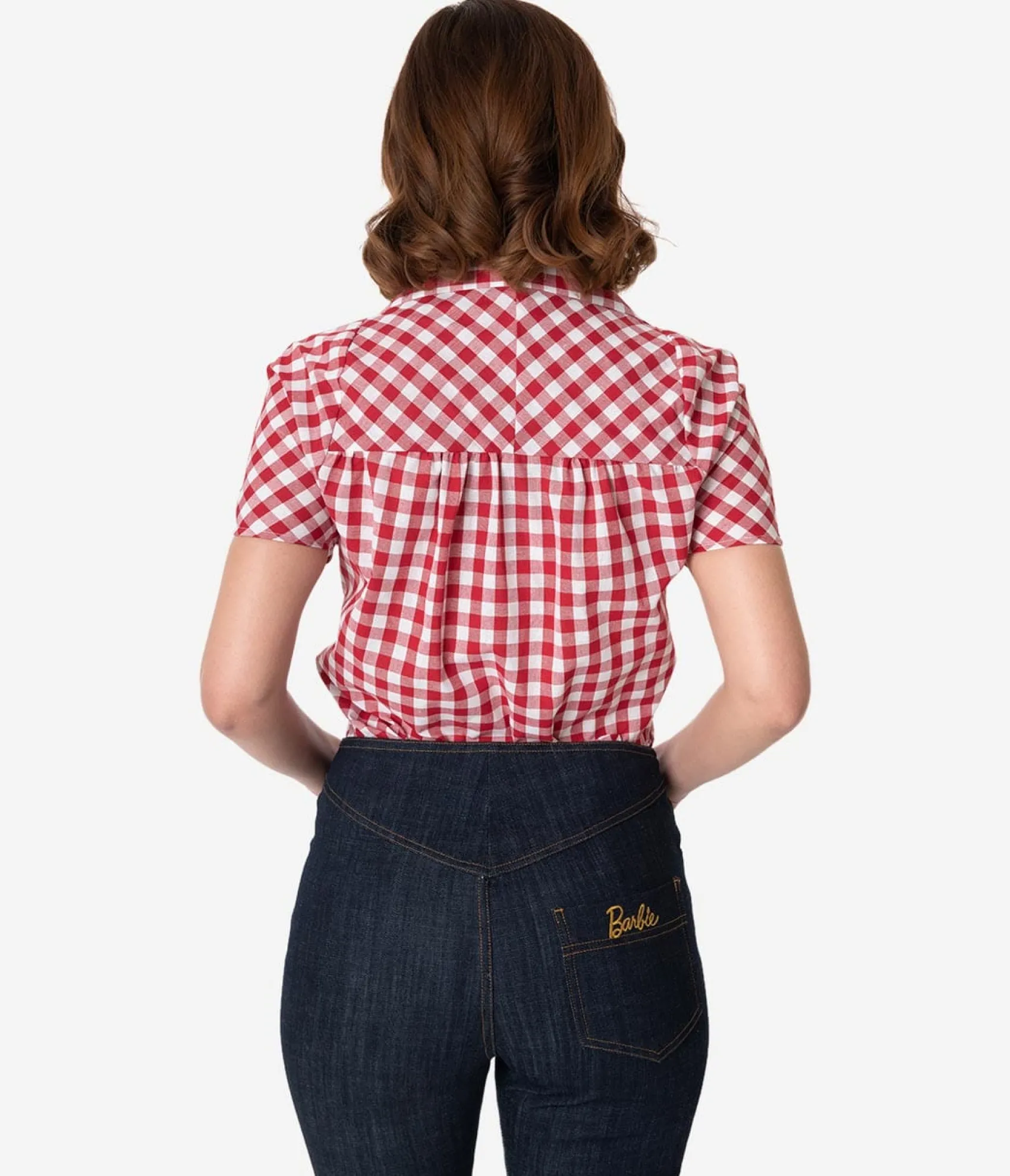 Unique Vintage Barbie x Red & White Gingham Woven Picnic Blouse Best Sale