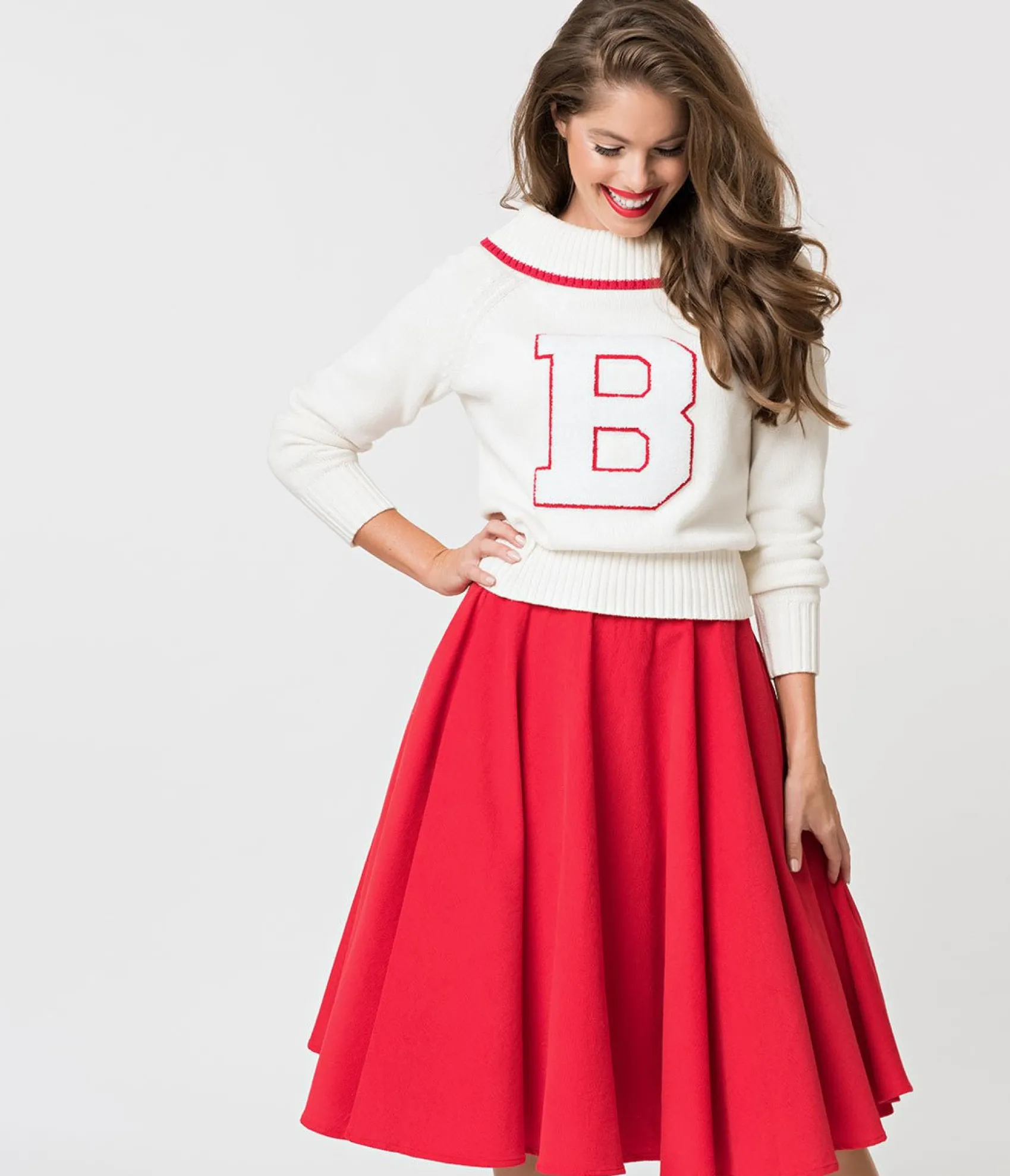 Unique Vintage Barbie x Red Corduroy Cheerleader Swing Skirt Sale