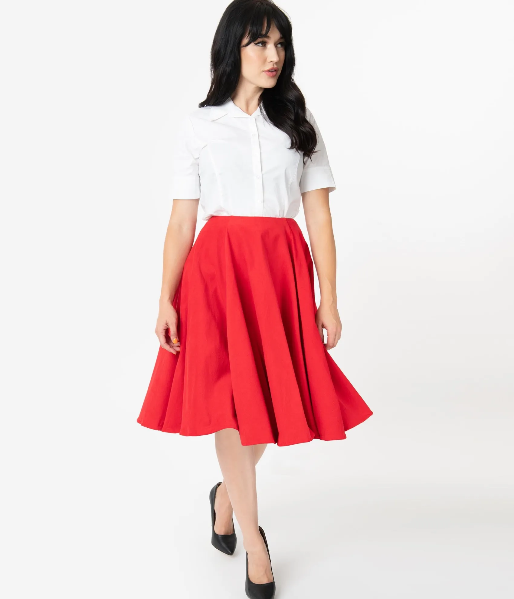 Unique Vintage Barbie x Red Corduroy Cheerleader Swing Skirt Sale