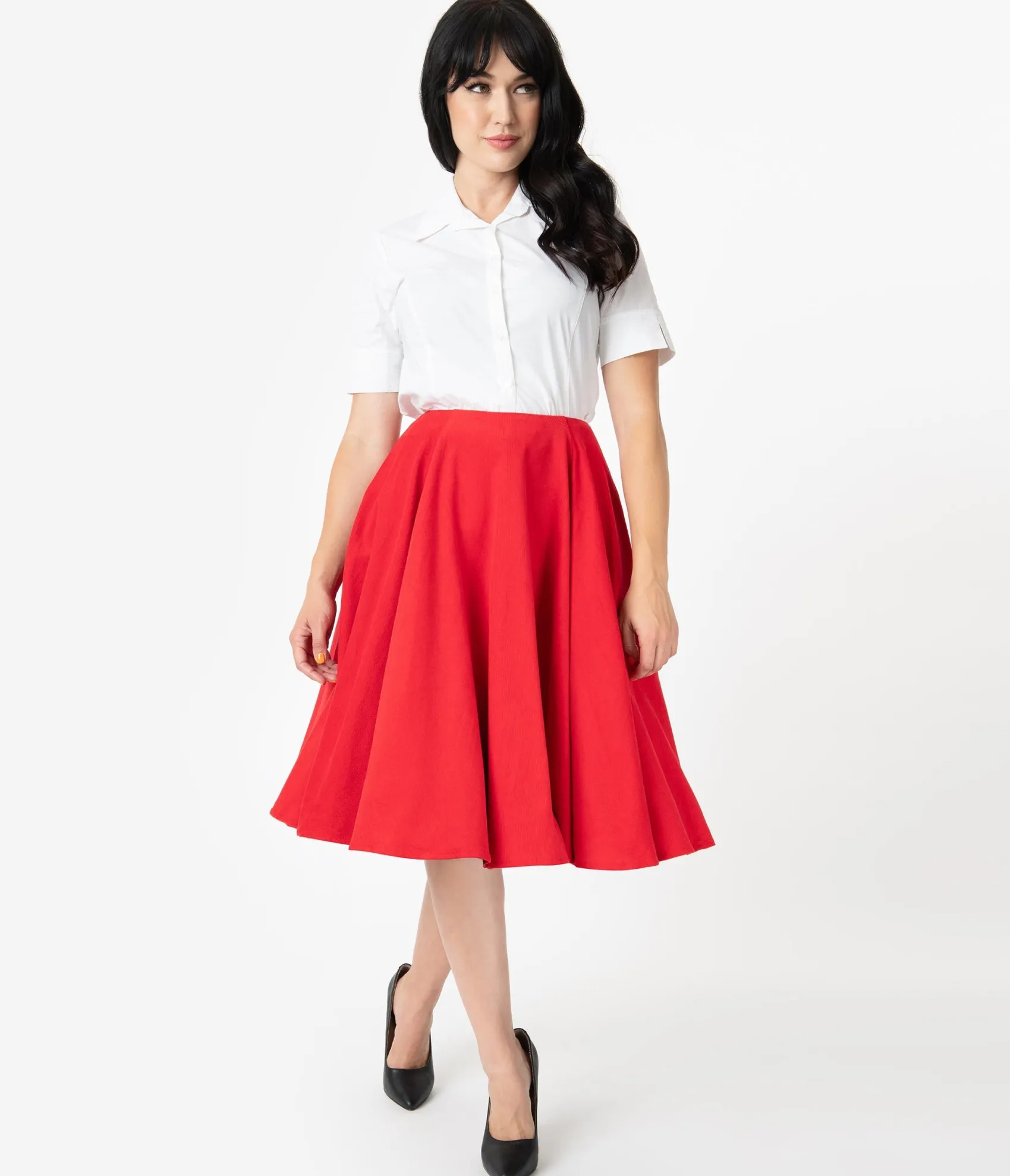 Unique Vintage Barbie x Red Corduroy Cheerleader Swing Skirt Sale