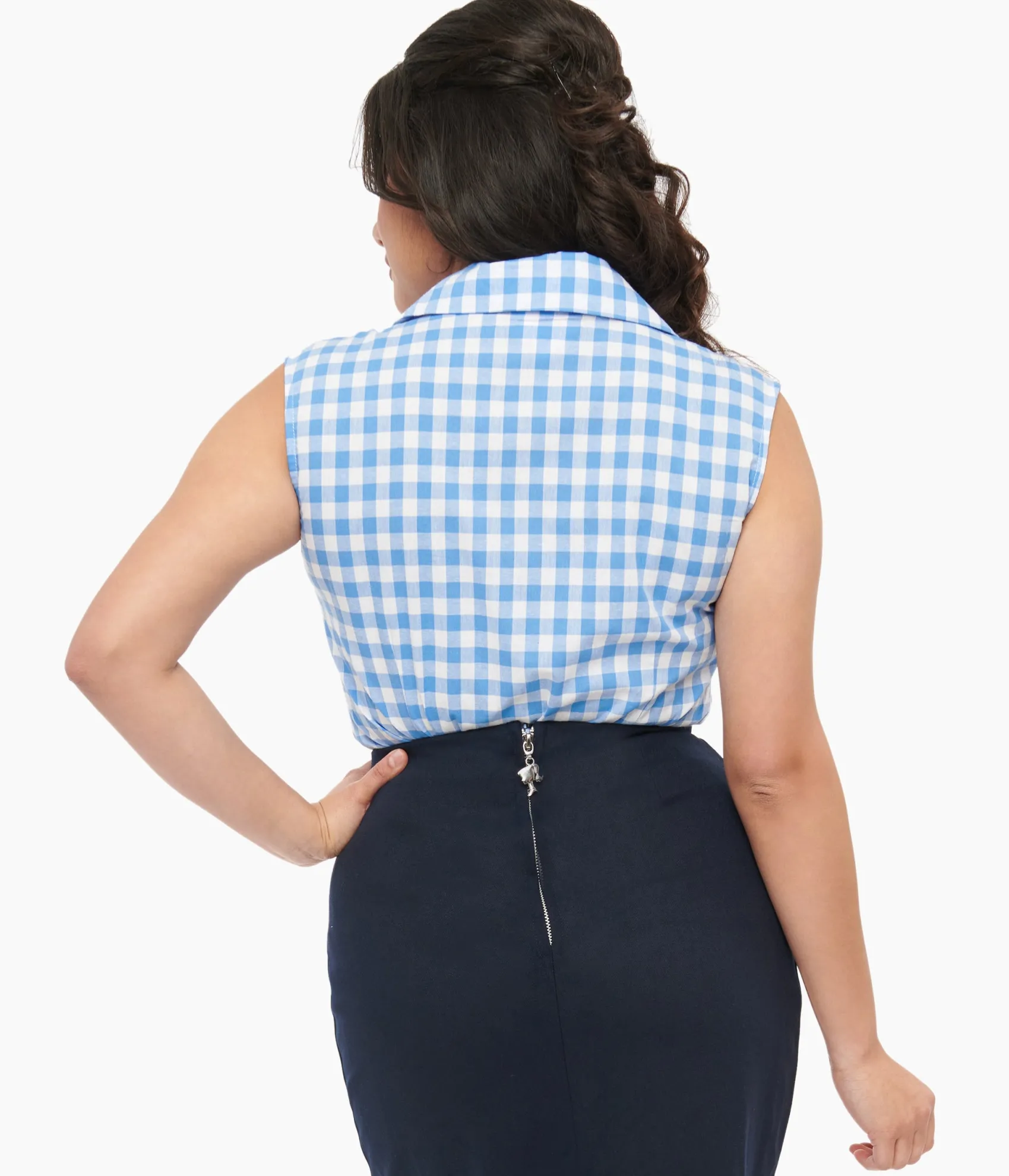 Unique Vintage Barbie x 1950s Blue & White Gingham Commuter Set Collar Blouse New