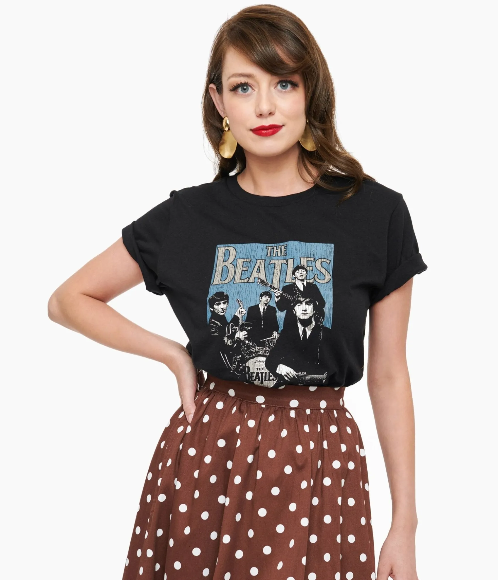 Unique Vintage Beatles Band Fitted Cotton Graphic Tee Flash Sale