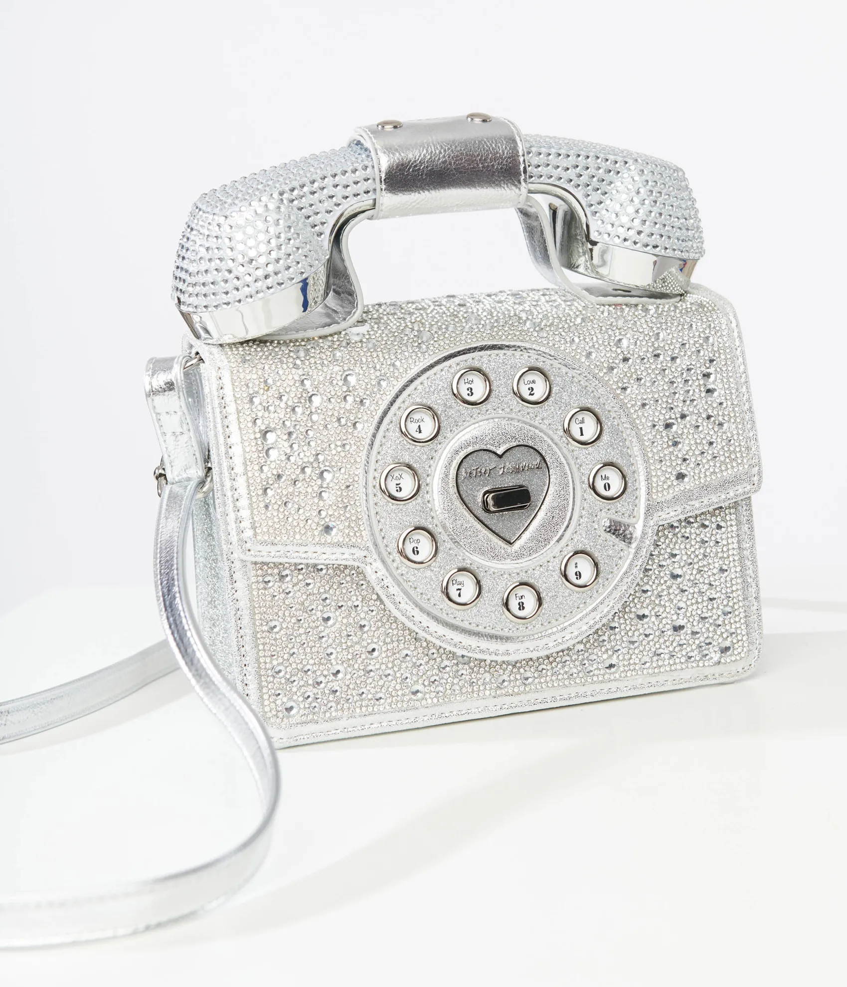 Unique Vintage Betsey Johnson Silver Rhinestone Phone Handbag Fashion