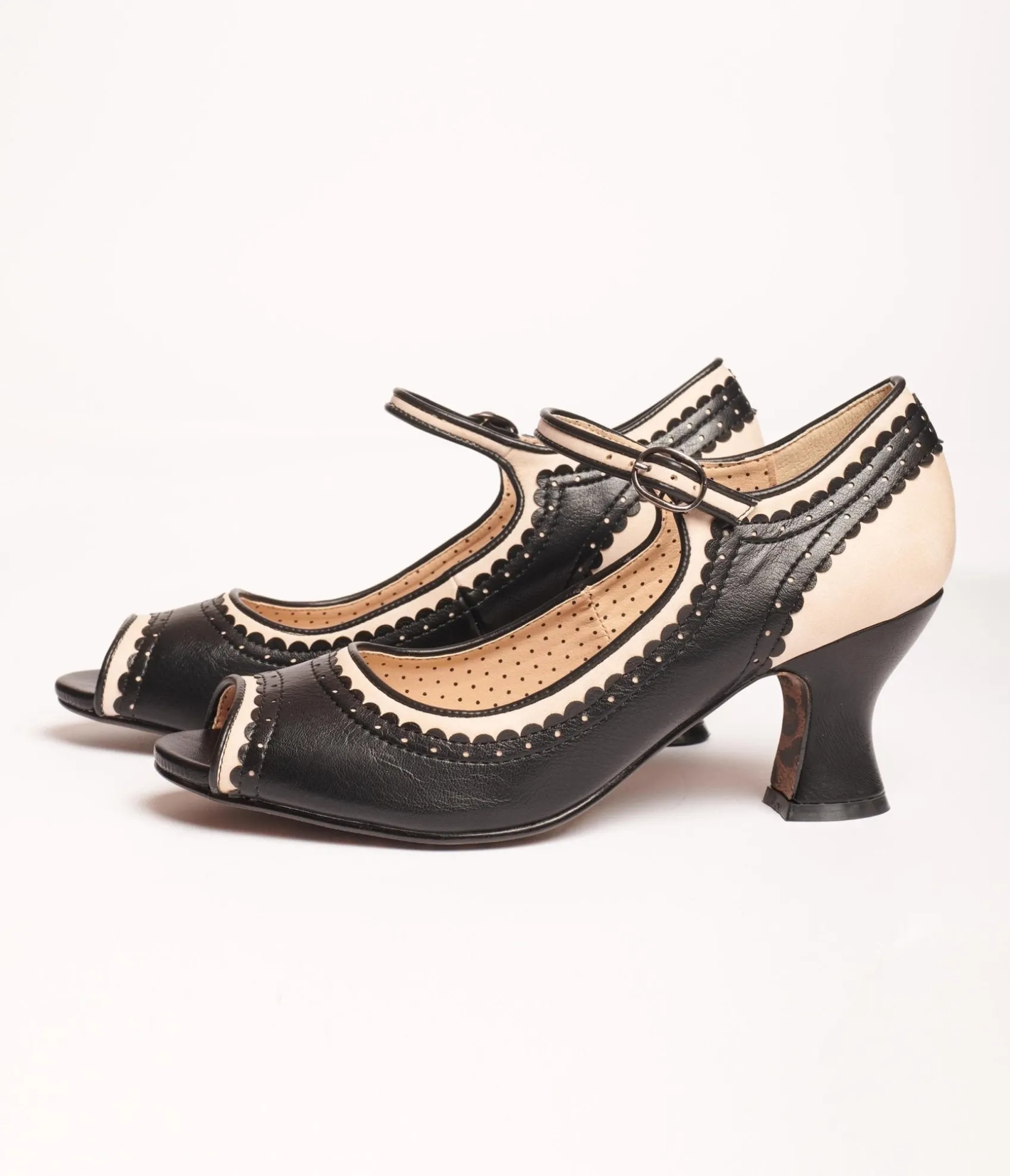 Unique Vintage Bettie Page Black & Nude Peep Toe Lydia Heels Flash Sale
