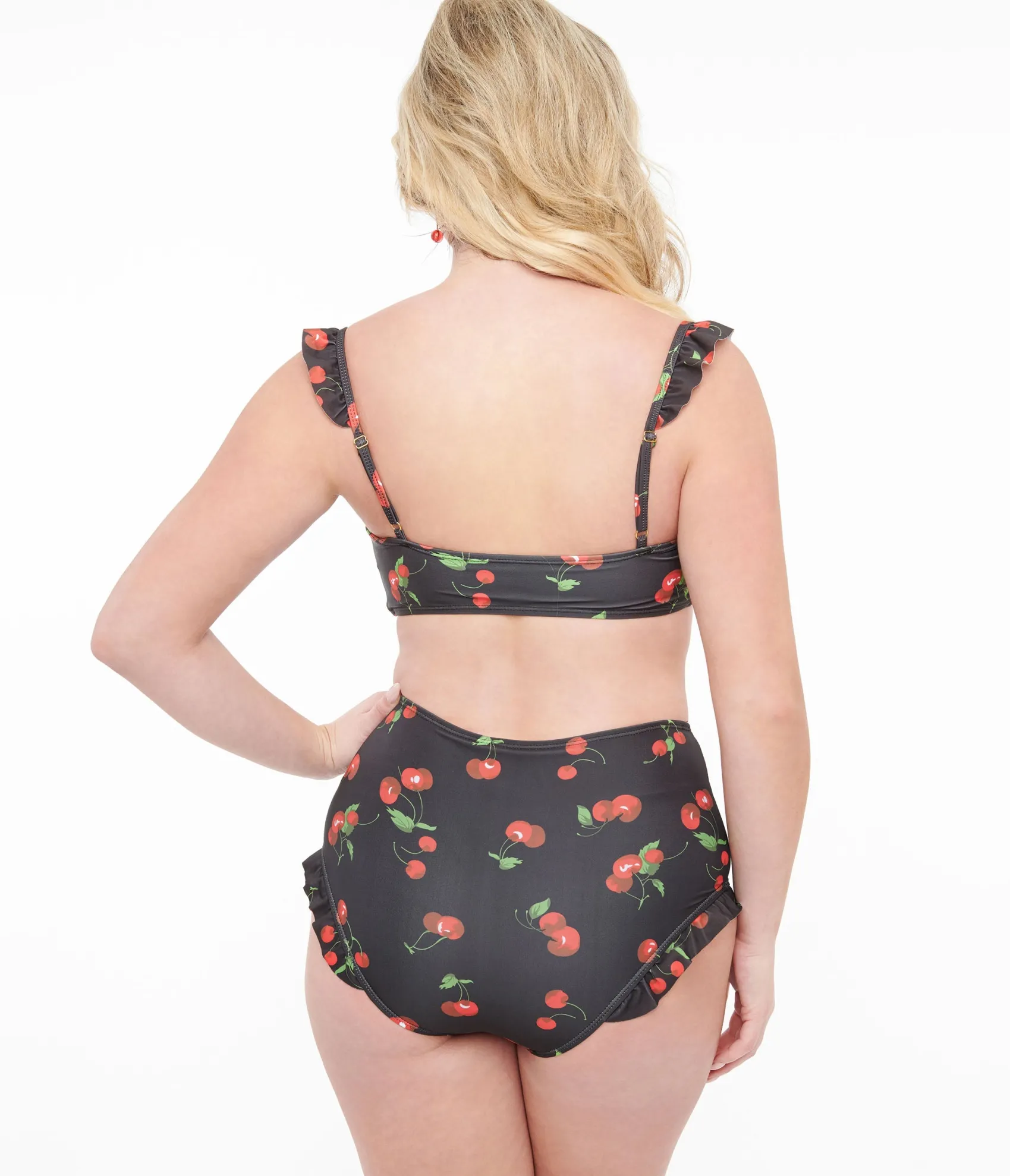 Unique Vintage Black & Cherry Print Two Piece Swim Set Outlet