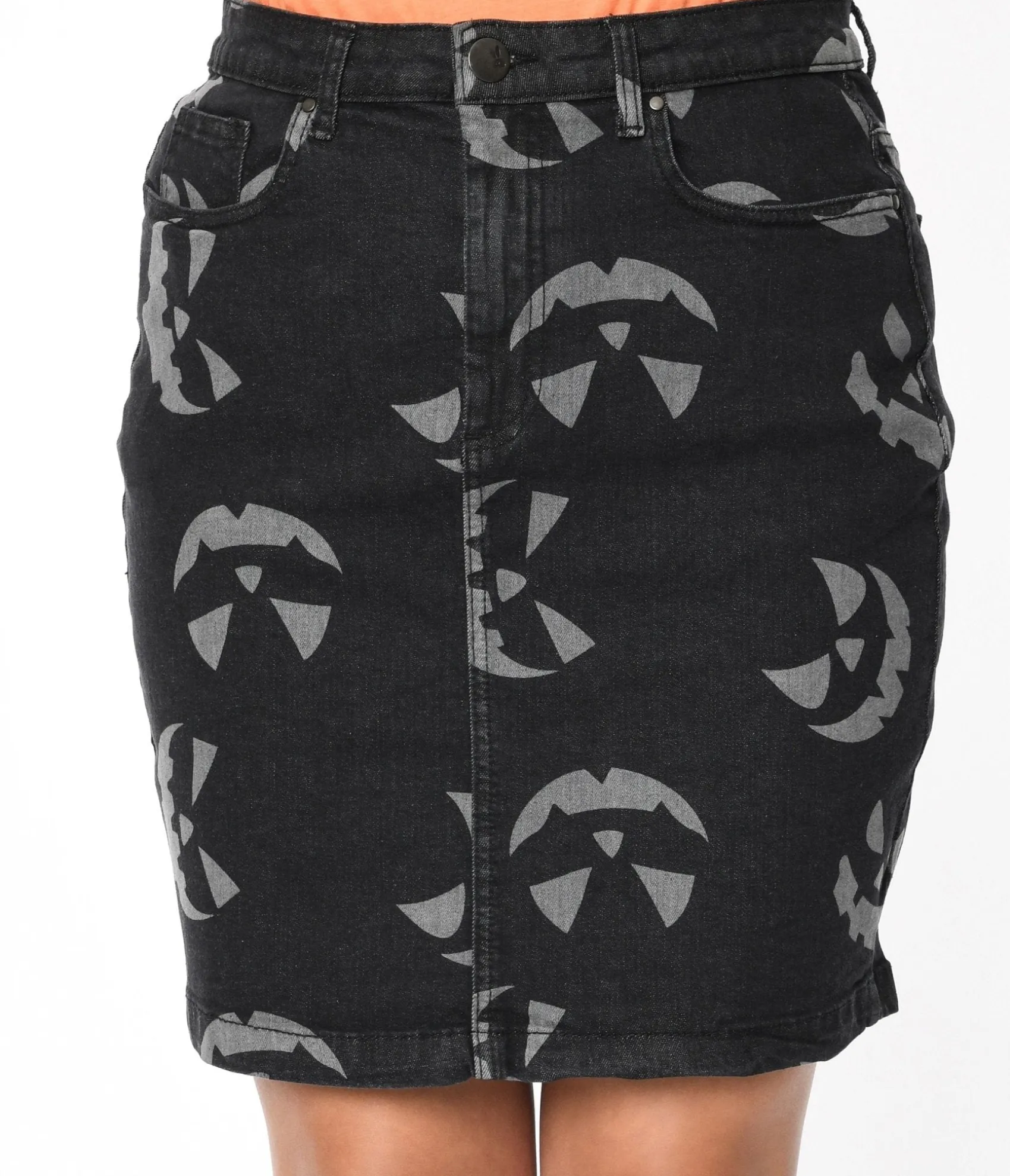 Unique Vintage Black & Grey Jack O Lantern Skirt Sale