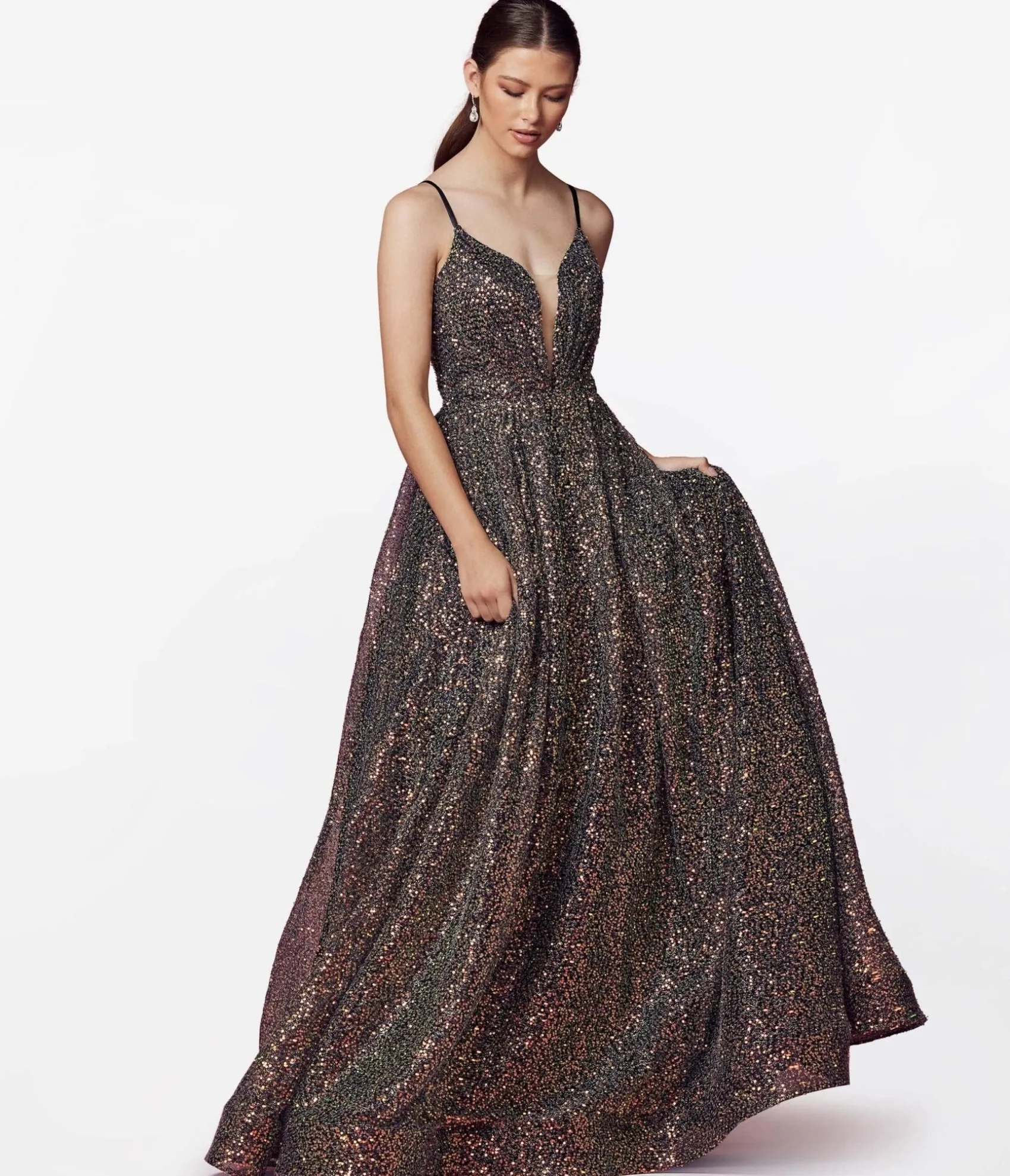 Unique Vintage Black & Multi Iridescent Sequin Prom Gown Best Sale