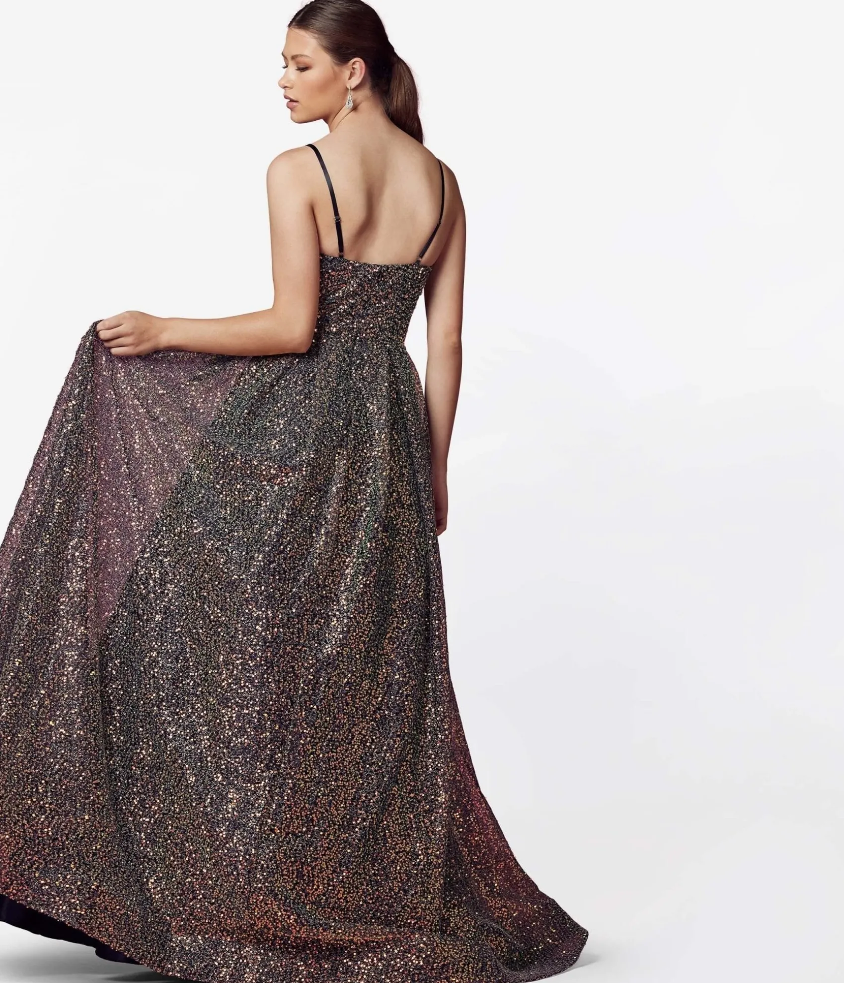 Unique Vintage Black & Multi Iridescent Sequin Prom Gown Best Sale