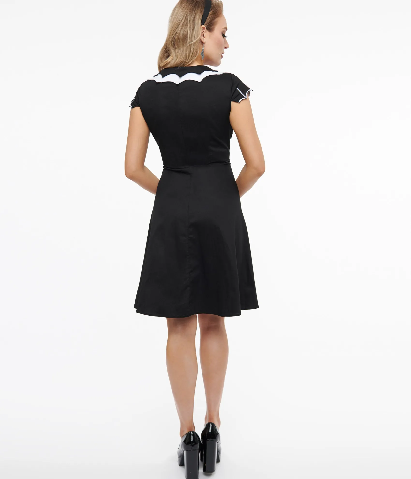Unique Vintage Black & White Bat Babe Fit & Flare Dress Outlet
