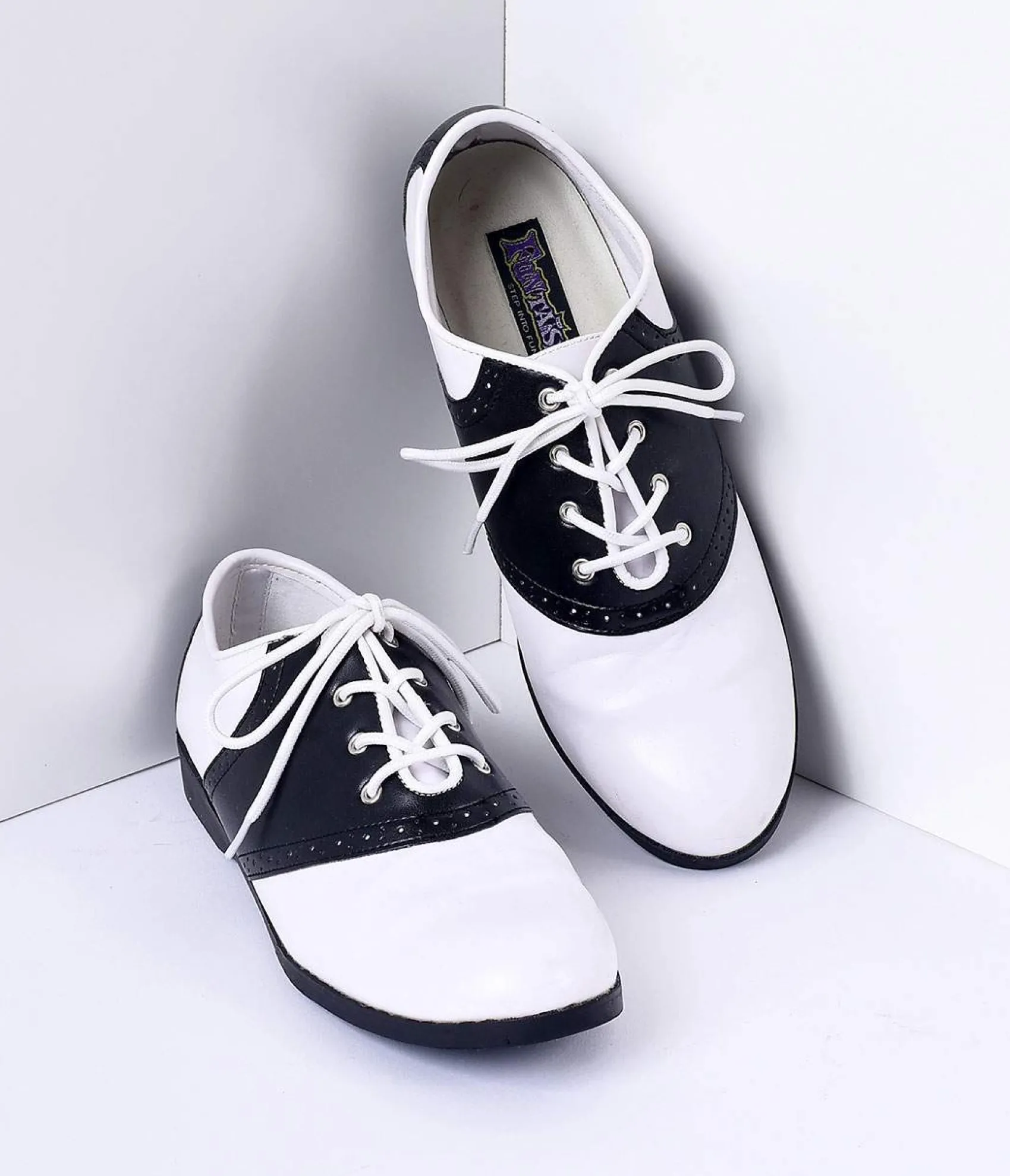Unique Vintage Black & White Classic Lace Up Saddle Shoes Fashion