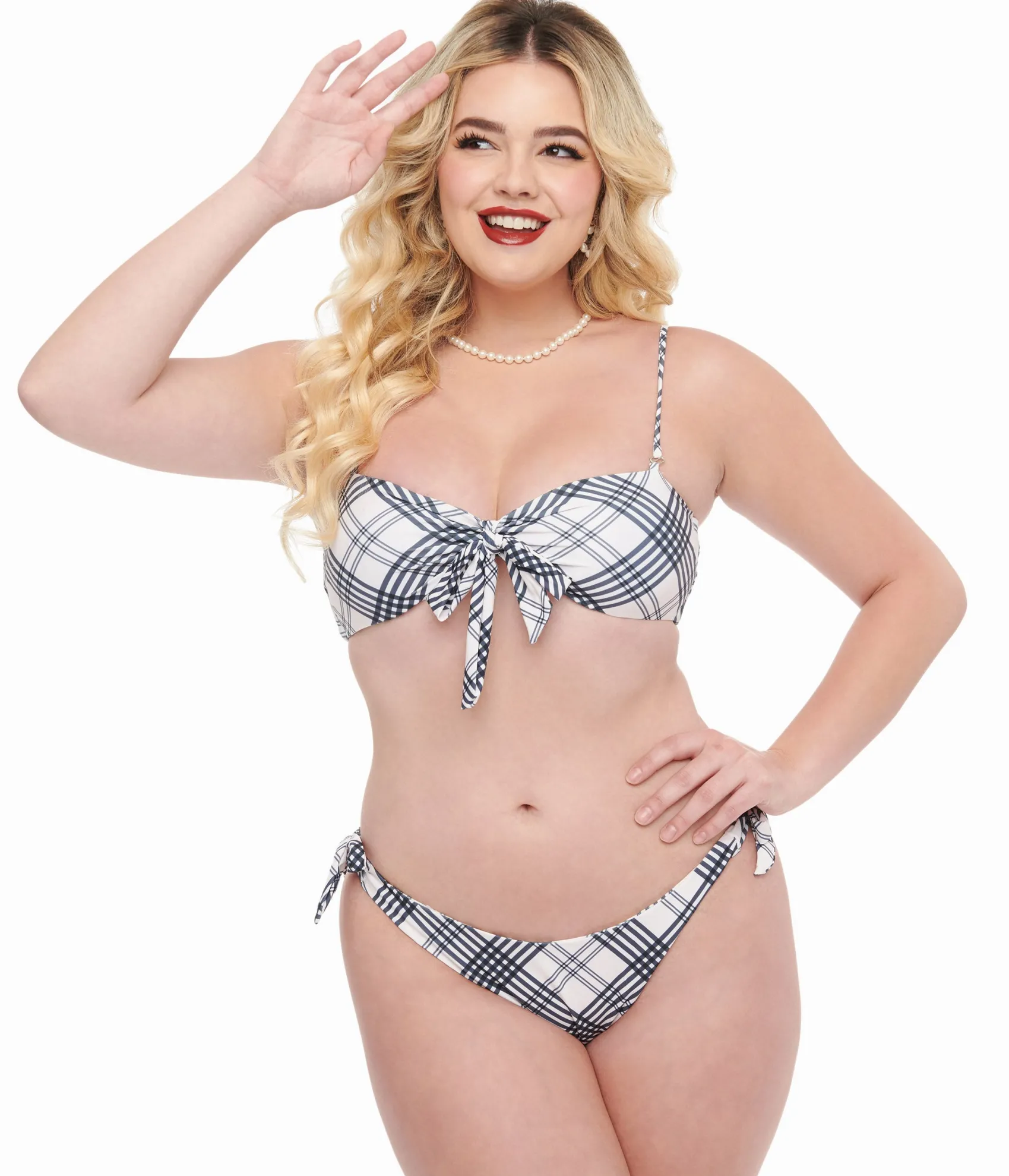 Unique Vintage Black & White Plaid Two Piece Swim Set Online