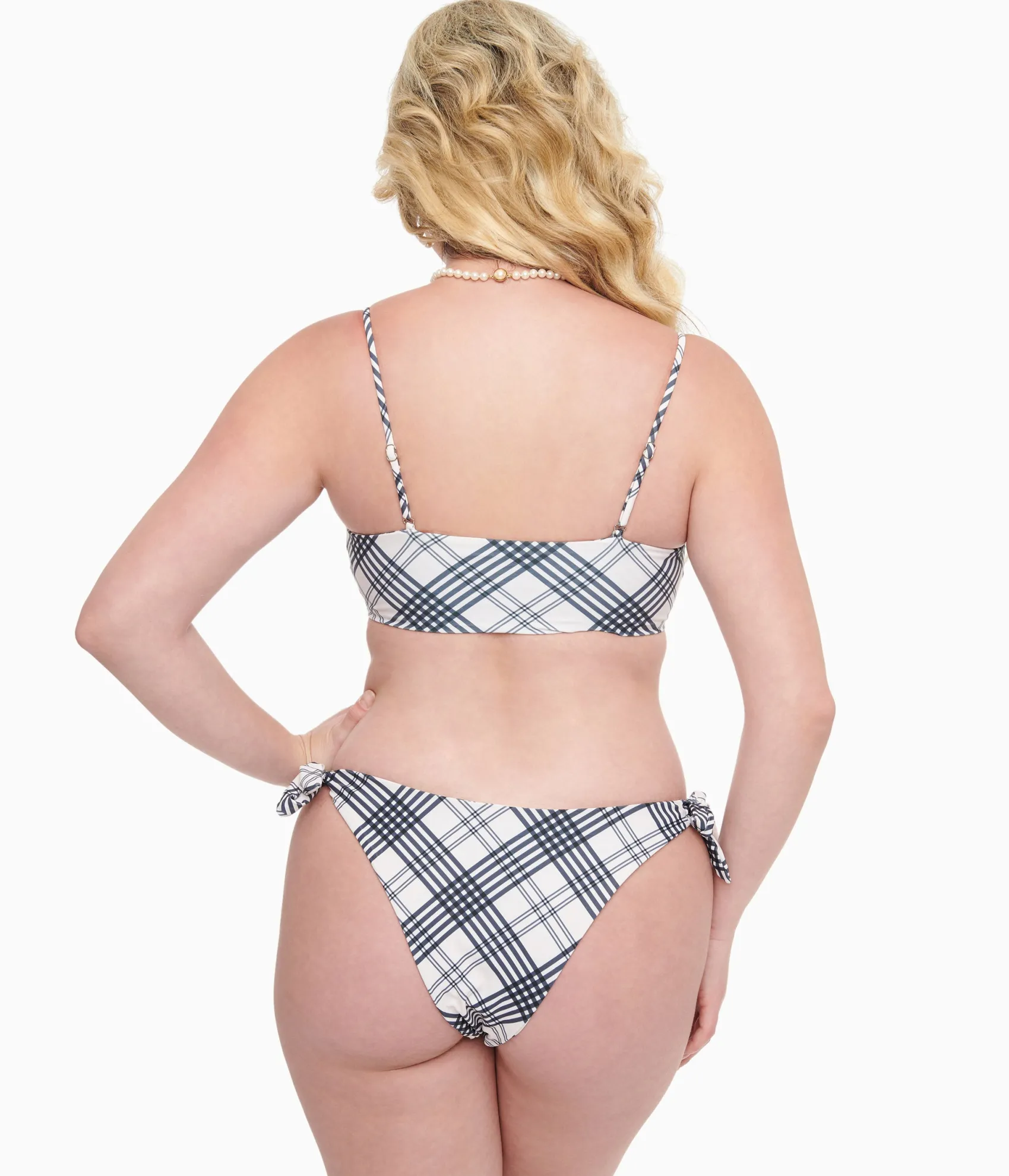 Unique Vintage Black & White Plaid Two Piece Swim Set Online