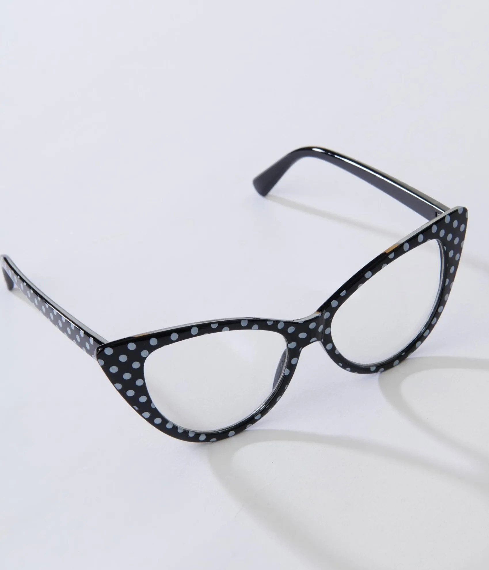 Unique Vintage Black & White Polka Dot Cat Eye Glasses Fashion