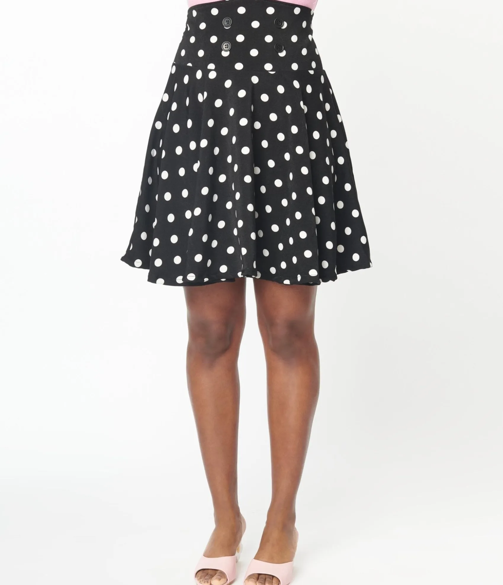Unique Vintage Black & White Polka Dot Swing Skirt Flash Sale