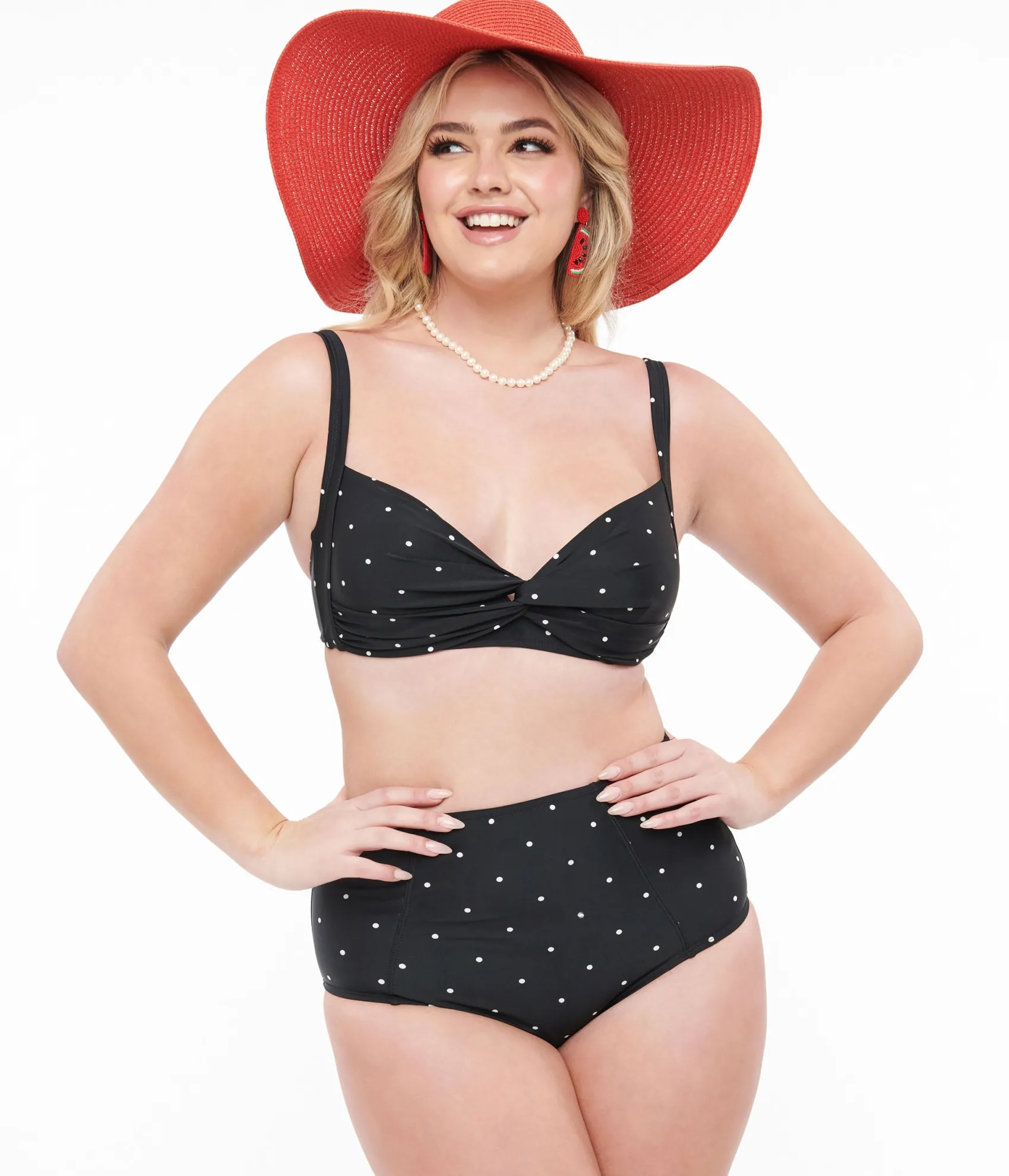 Unique Vintage Black & White Polka Dot Two Piece Swim Set Best Sale
