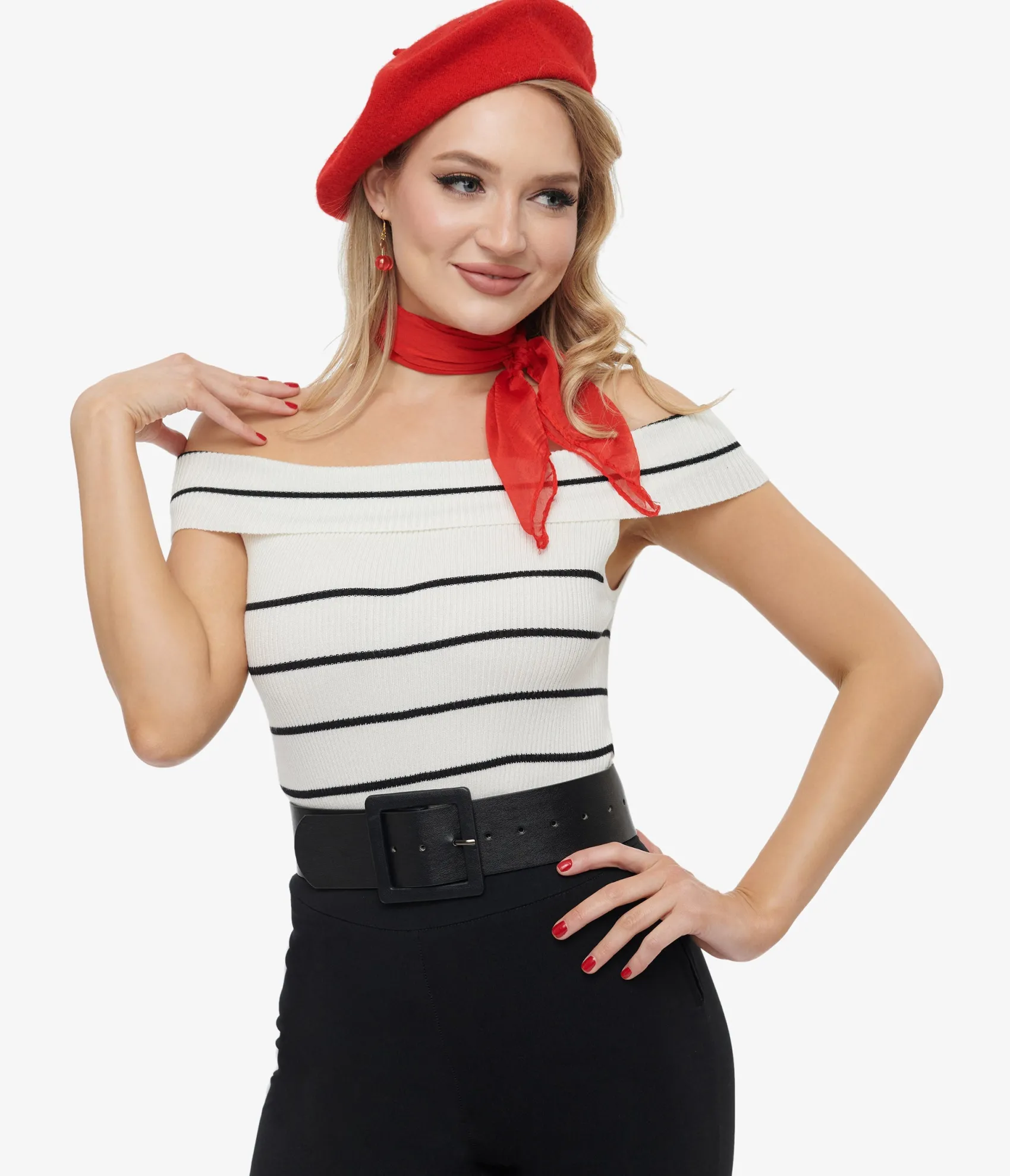 Unique Vintage Black & White Stripe Off The Shoulder Knit Top Best Sale