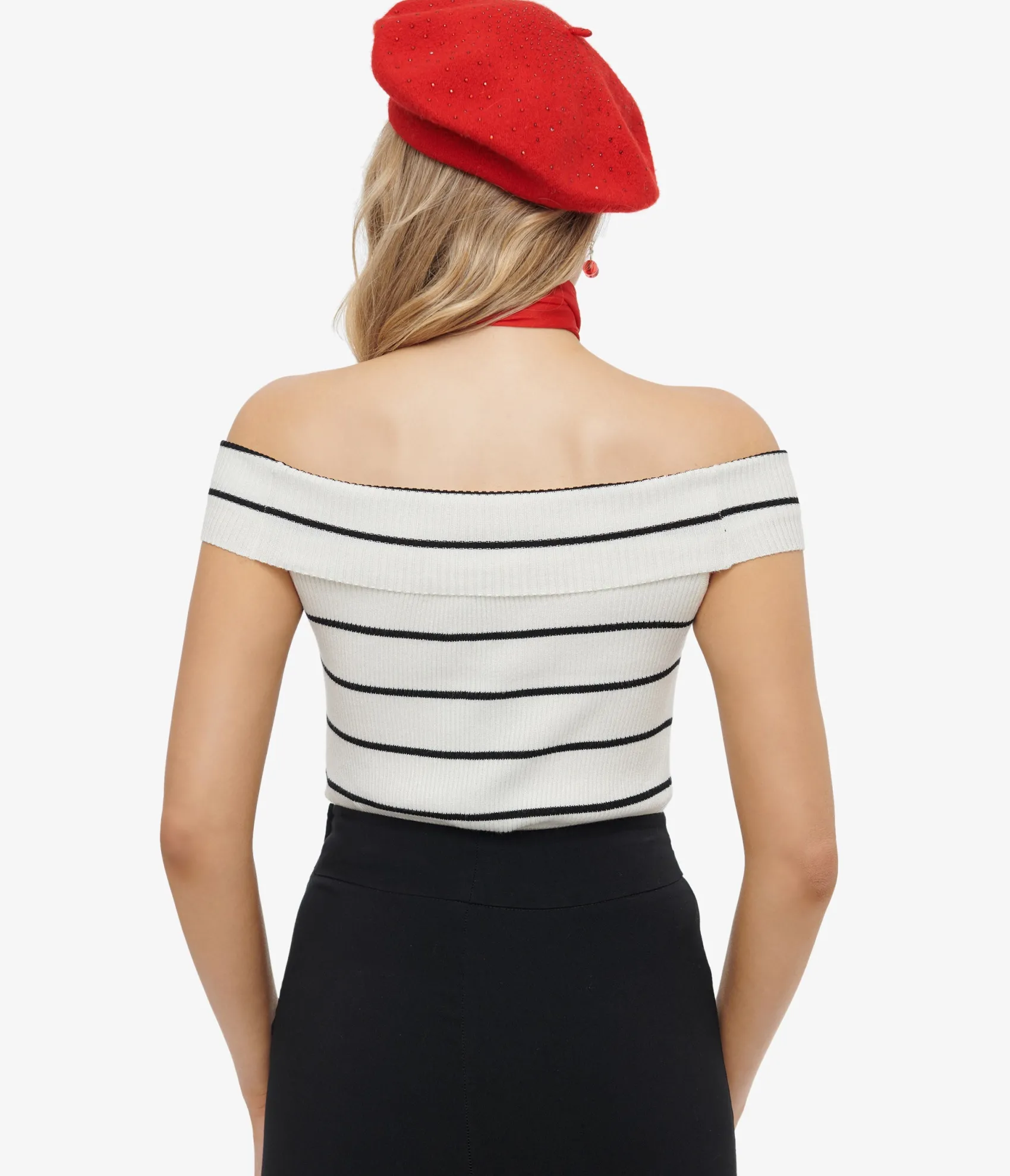 Unique Vintage Black & White Stripe Off The Shoulder Knit Top Best Sale