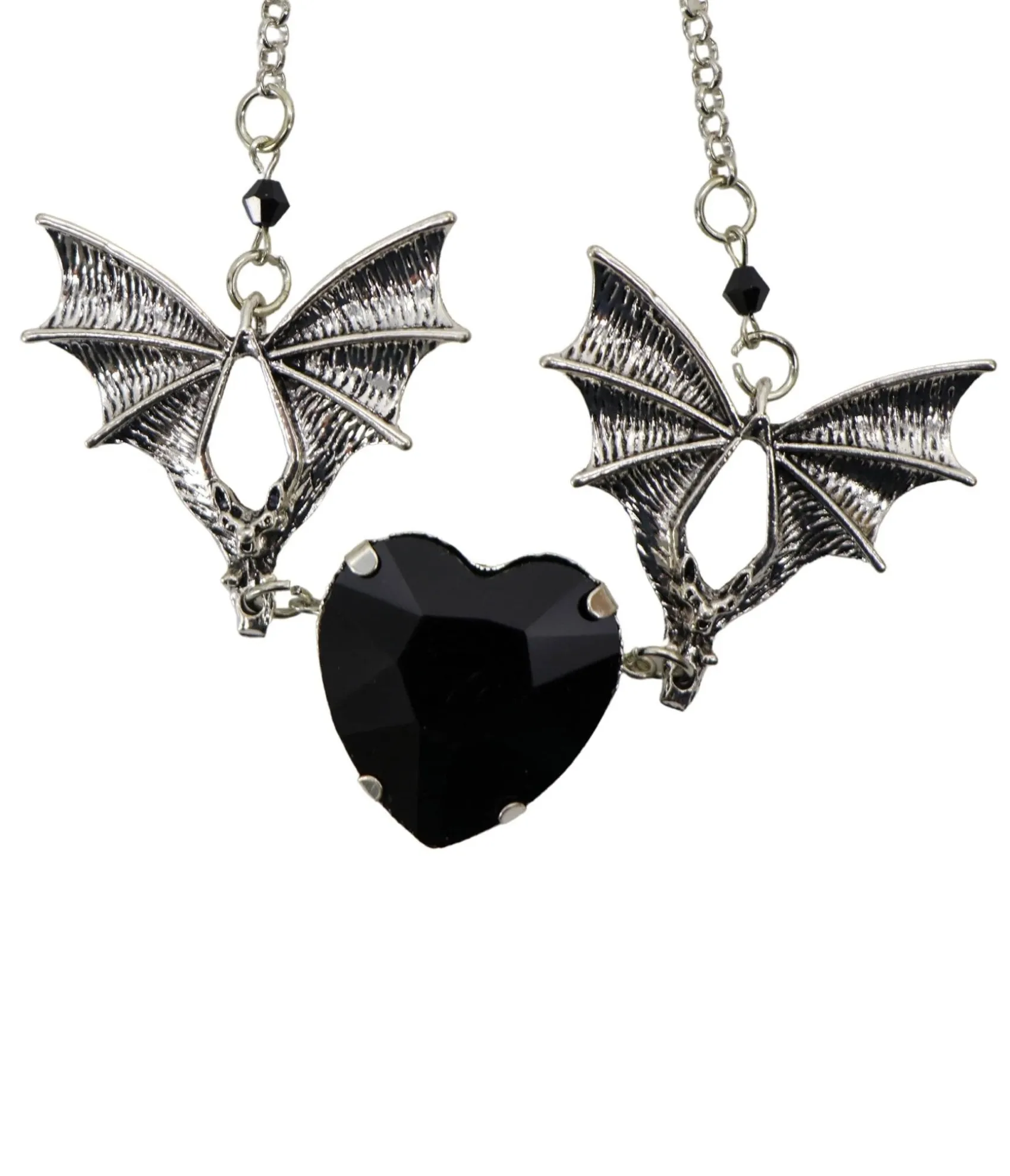 Unique Vintage Black Bat & Heart Necklace Sale