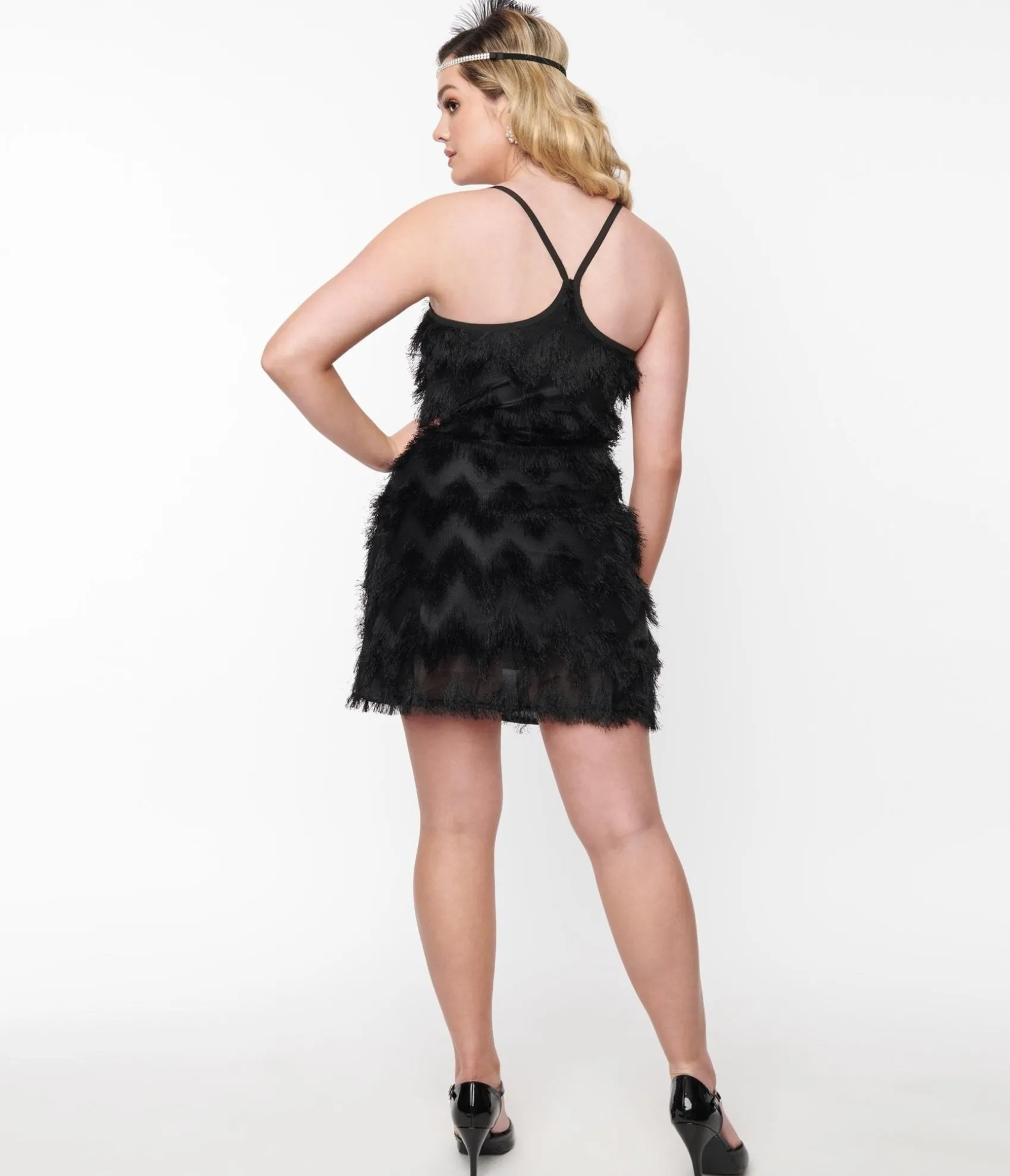 Unique Vintage Black Chevron Fringe Mini Shift Dress Cheap