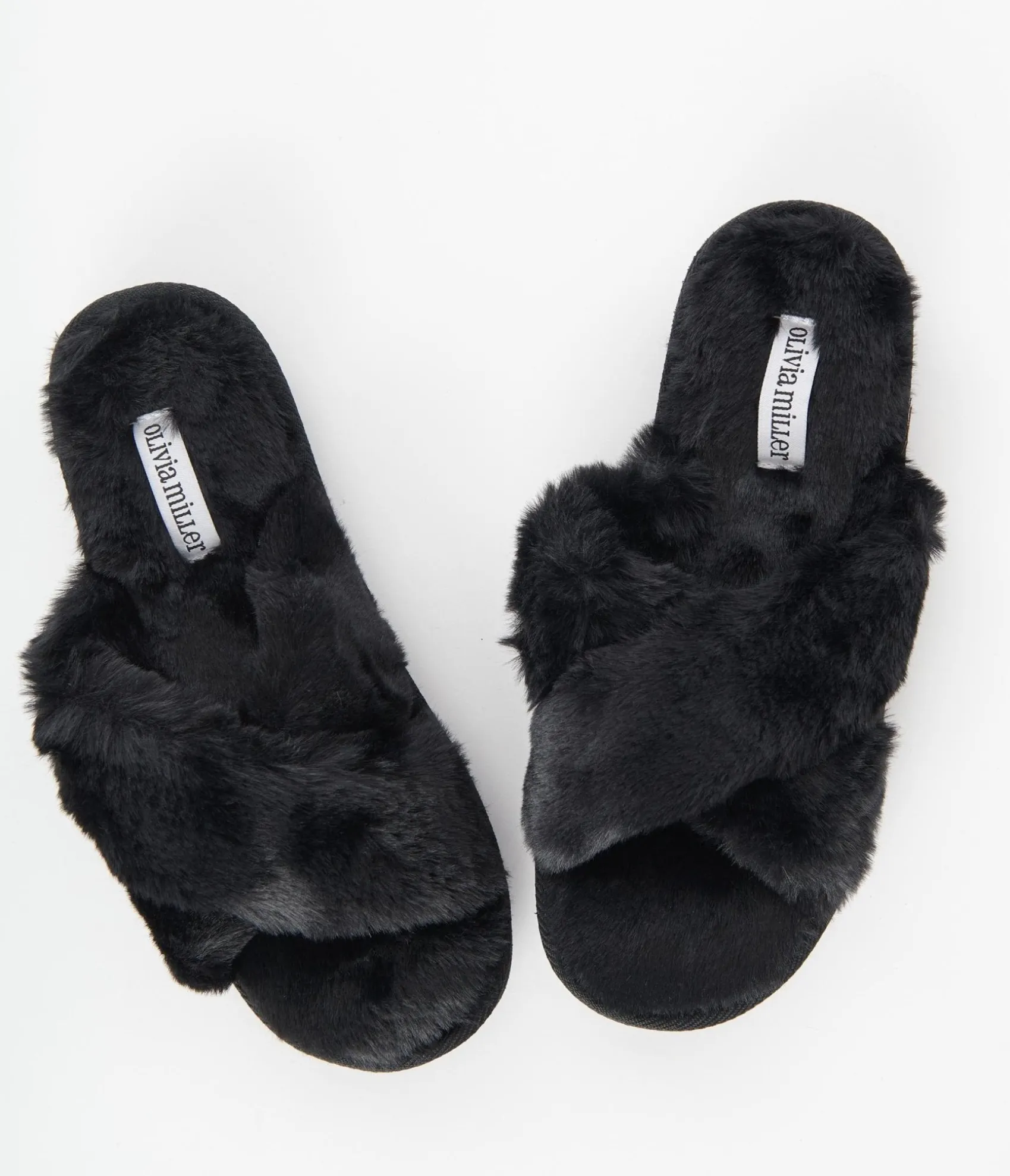 Unique Vintage Black Cross Strap Fuzzy Slippers Store