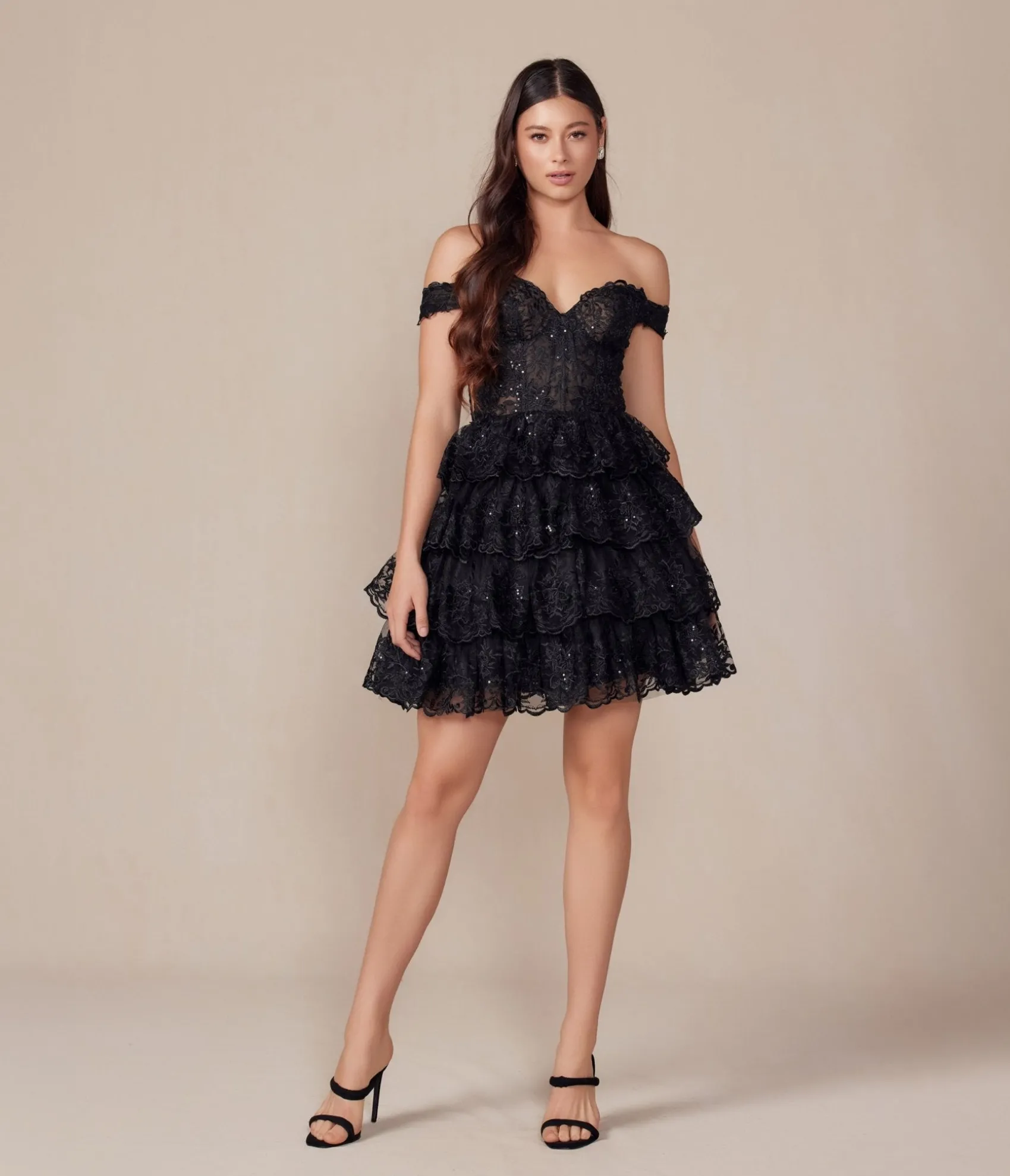 Unique Vintage Black Embroidered Sequin Off The Shoulder A-Line Prom Dress Clearance