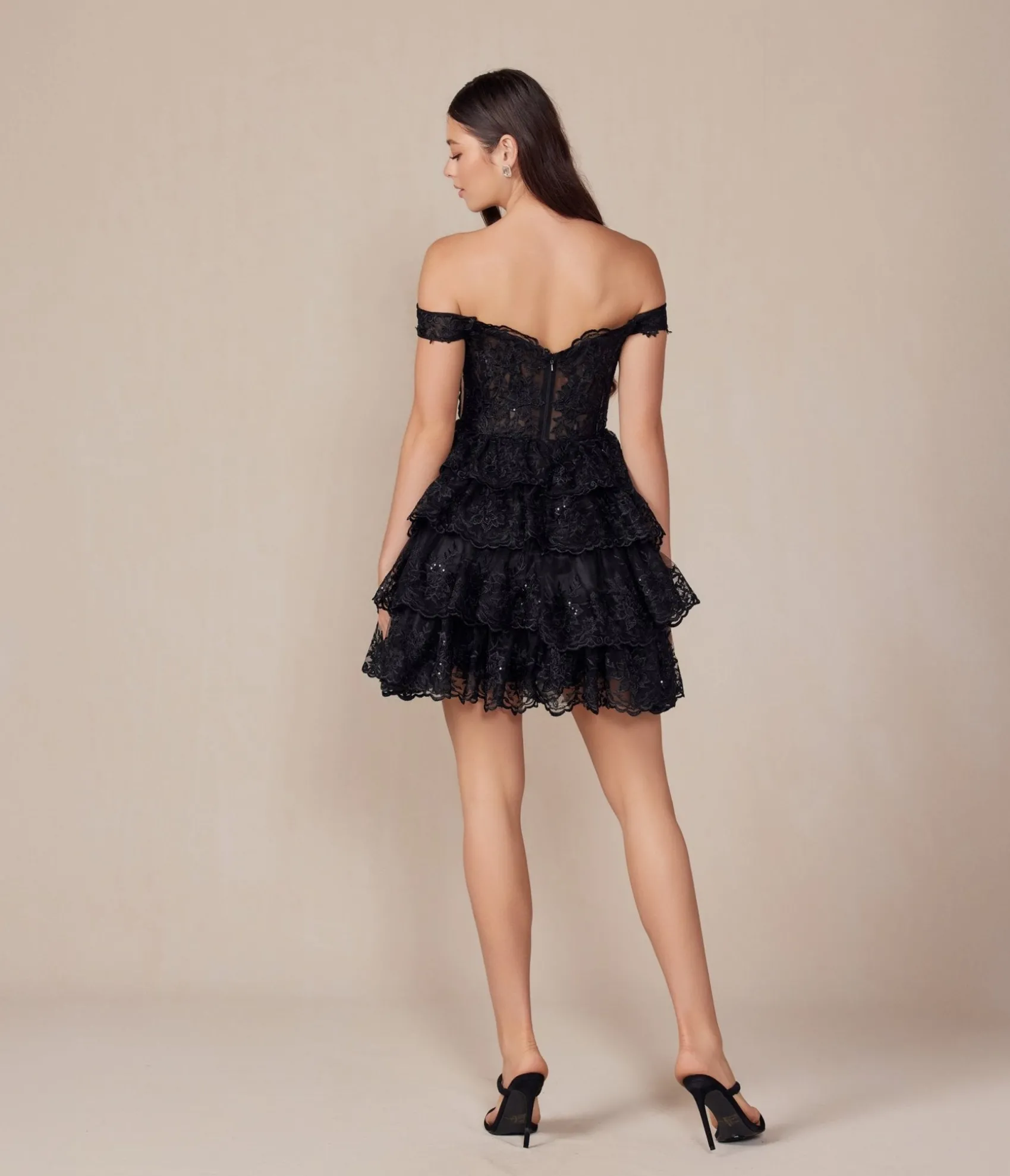 Unique Vintage Black Embroidered Sequin Off The Shoulder A-Line Prom Dress Clearance