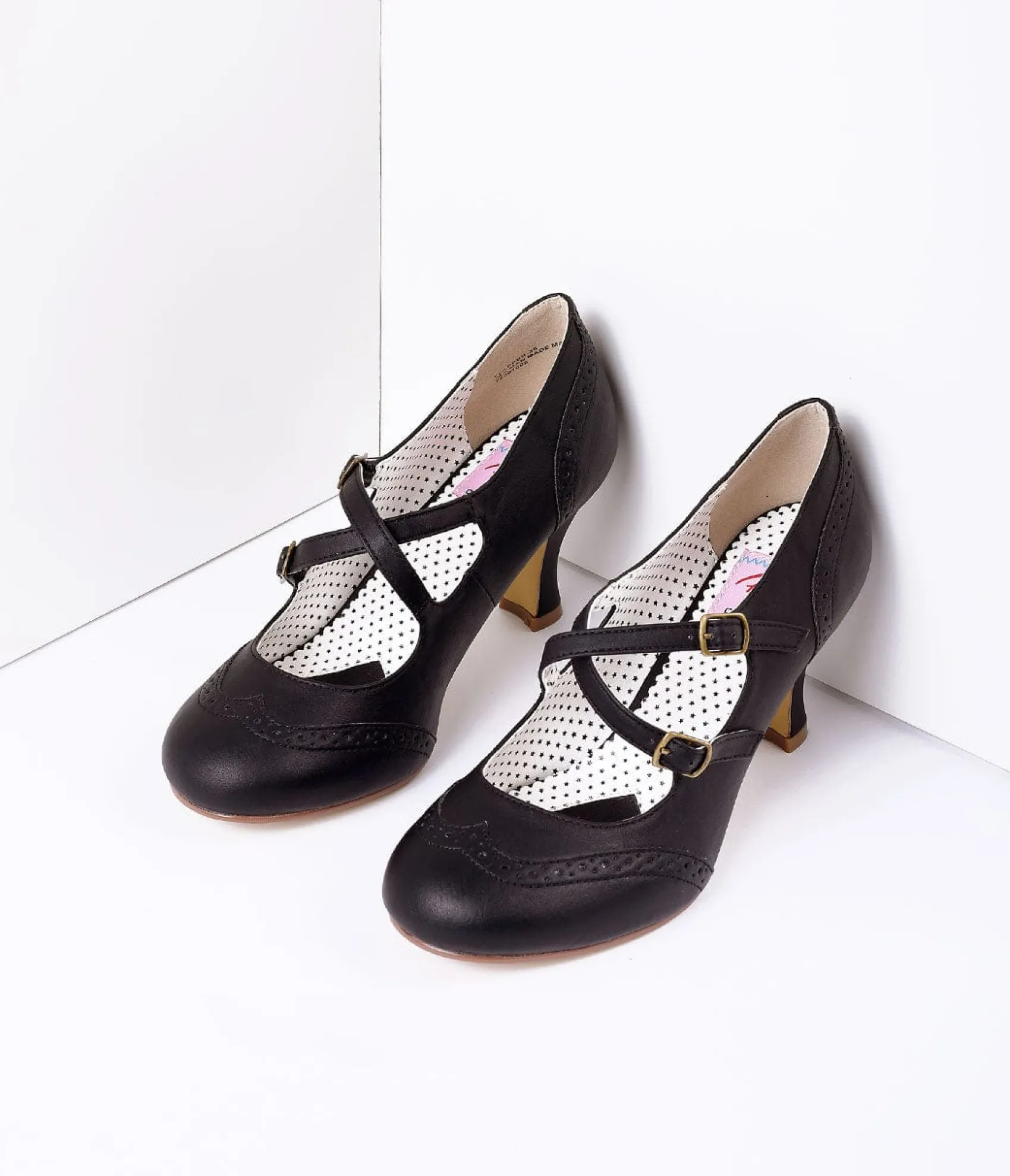 Unique Vintage Black Faux Leather Detailed Heel New