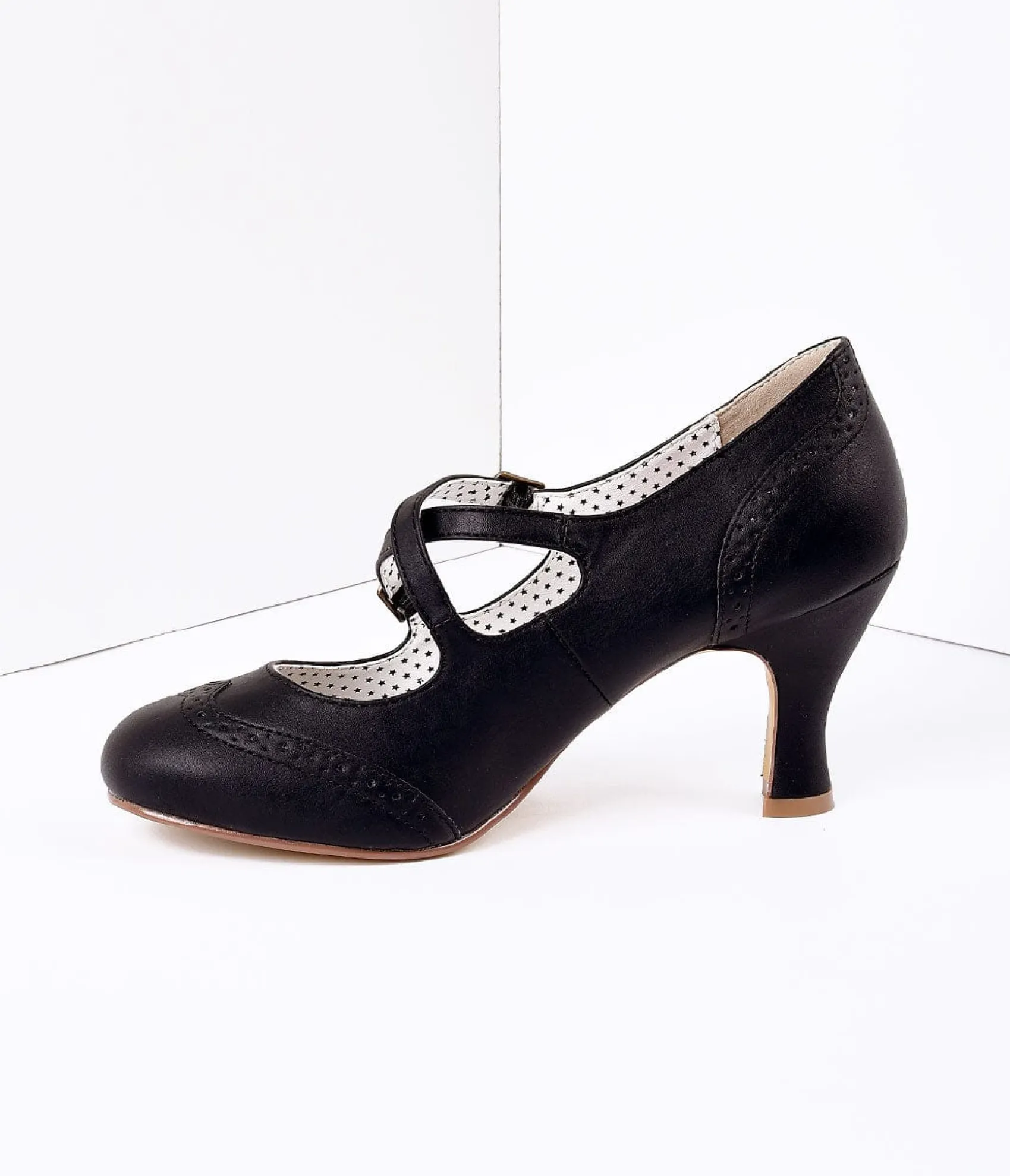 Unique Vintage Black Faux Leather Detailed Heel New