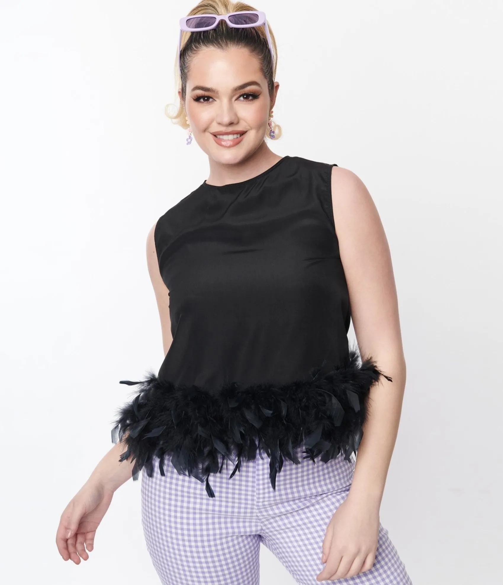 Unique Vintage Black Feather Trim Top Clearance