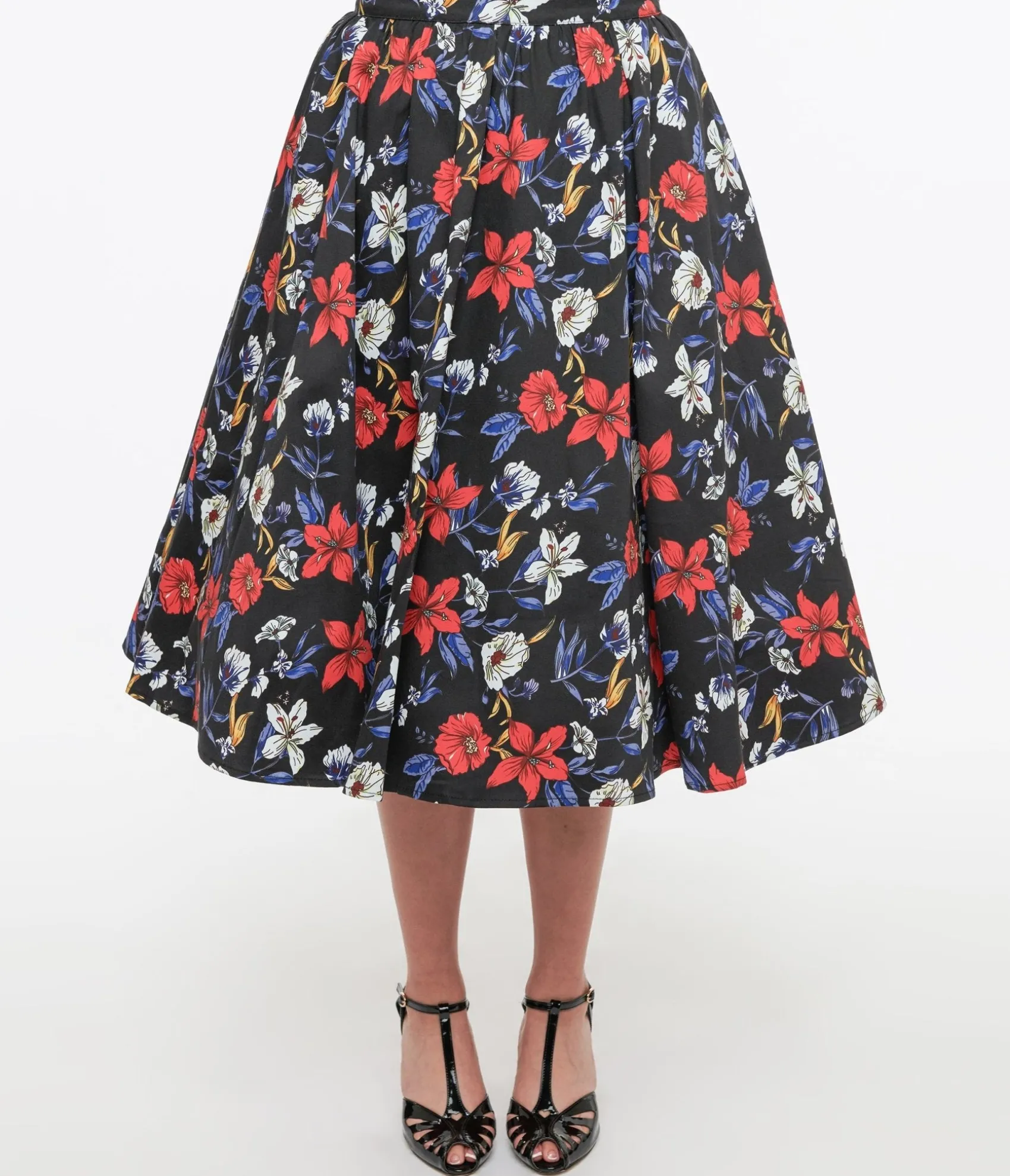 Unique Vintage Black Floral Print Milly Swing Skirt Store