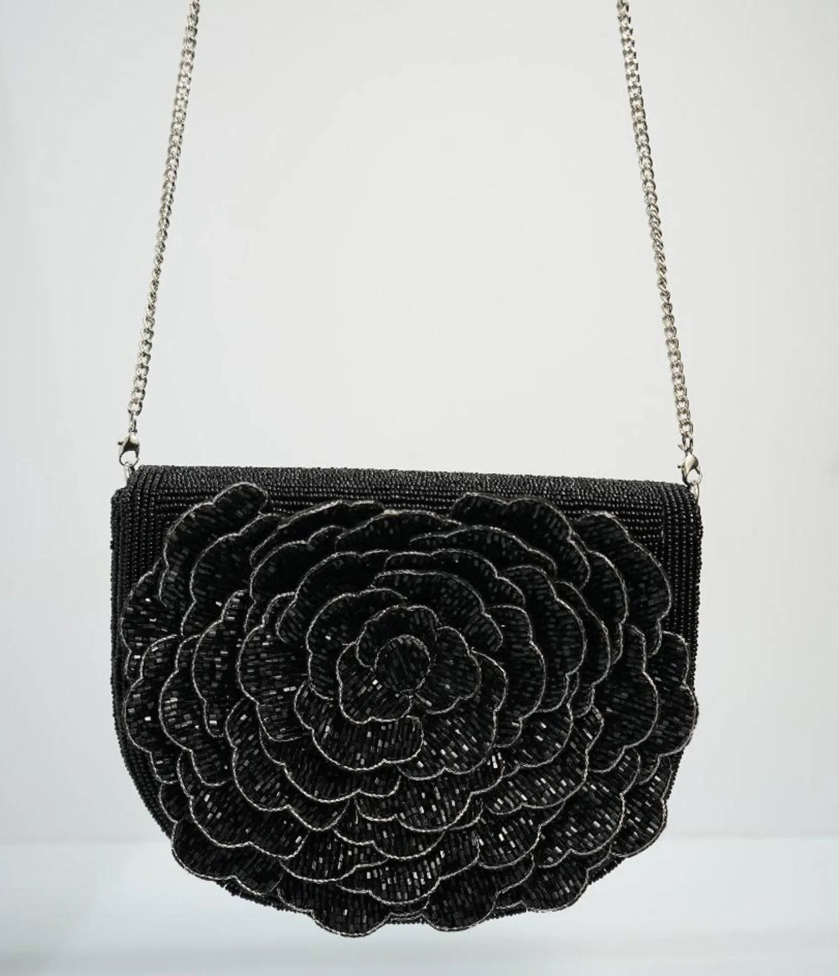 Unique Vintage Black Flower Beaded Crossbody Bag Cheap