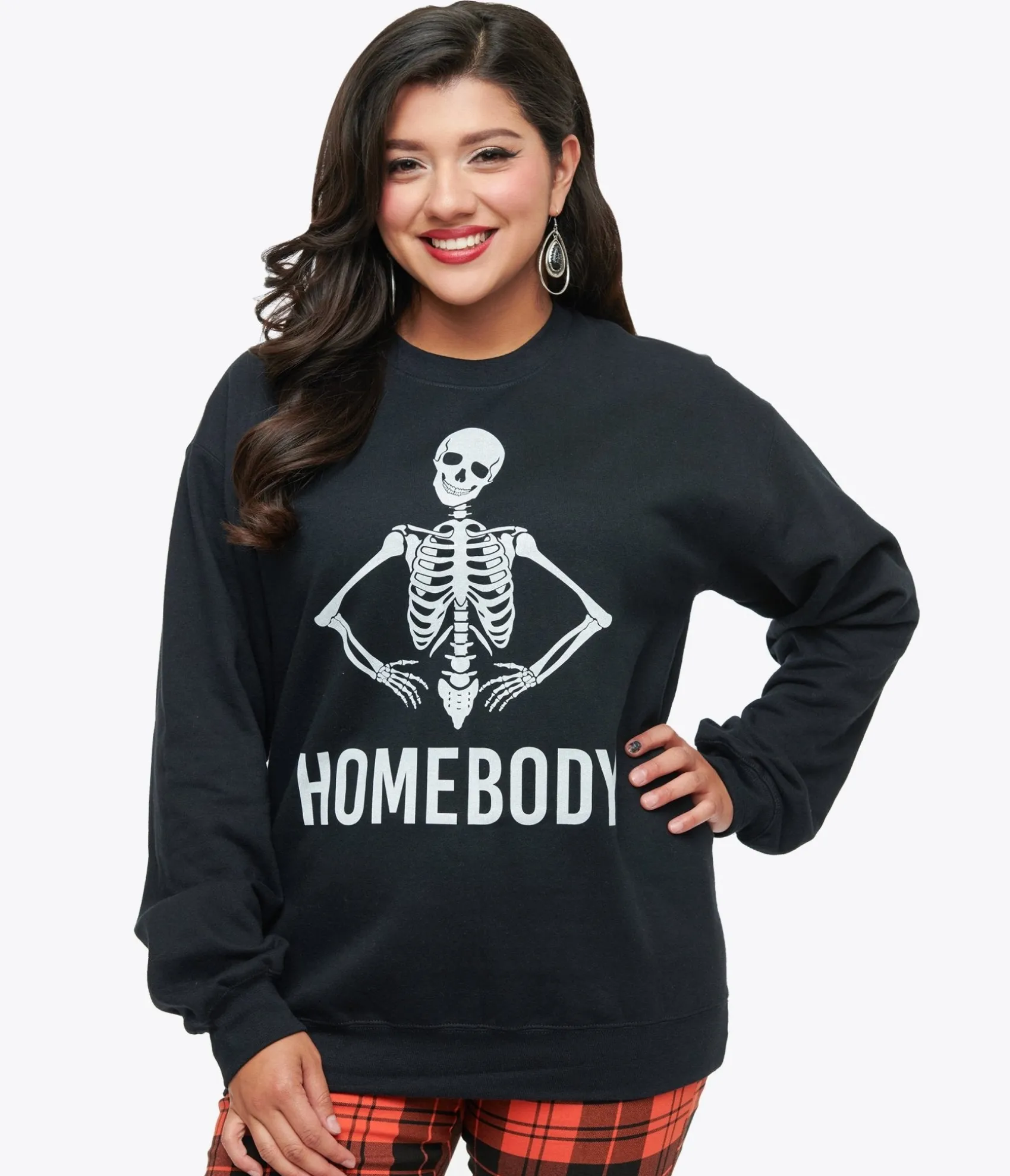 Unique Vintage Black Homebody Skeleton Crewneck Sweater Flash Sale